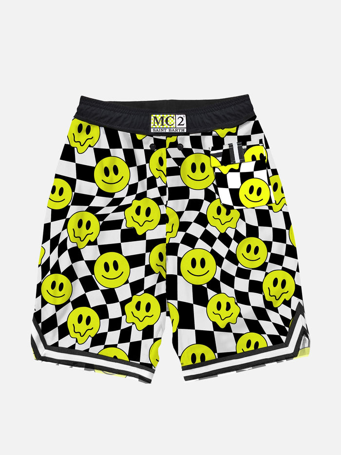 Boy Long Swim Shorts With Groovy Smile Pattern __single__ Swimshort