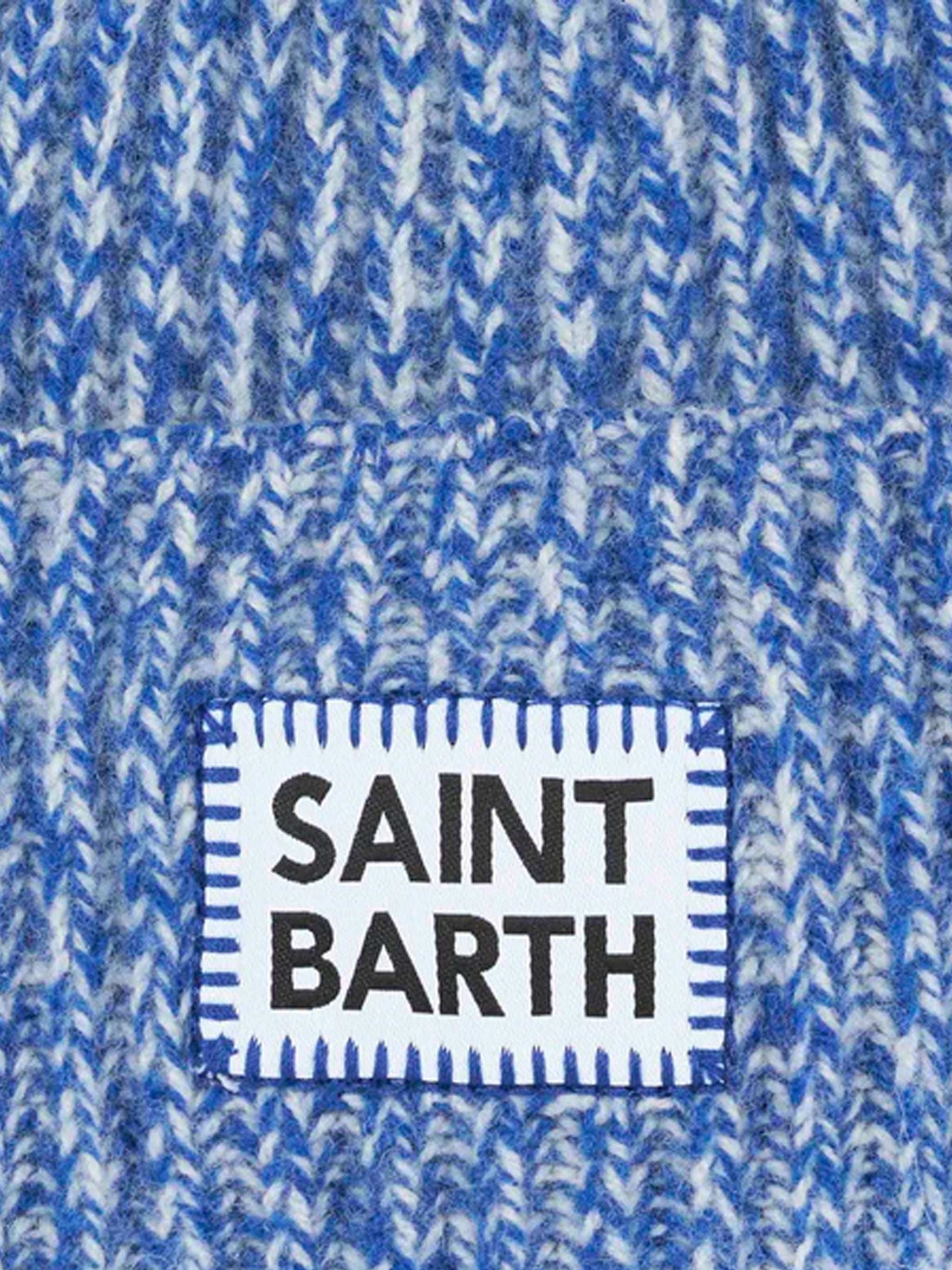 Kid White And Bluette Mouliné Beanie With Saint Barth Embroidery Sky Hat