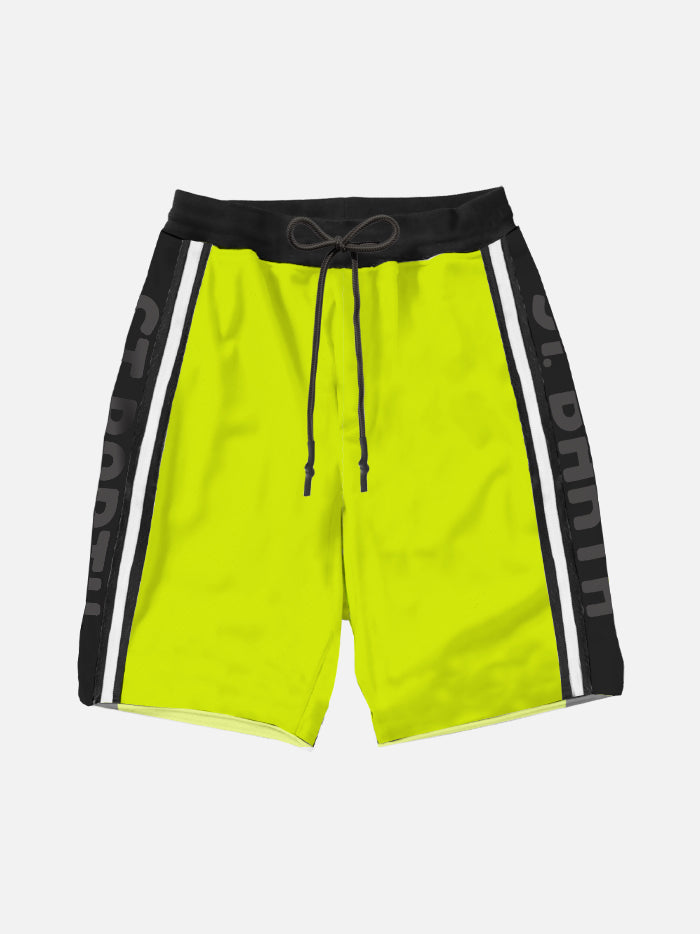 Boy Yellow Long Swim Shorts With Black Side Bands Swimshort