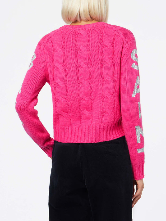 Fluo Pink Malmo Braided Sweater With Lurex Jacquard