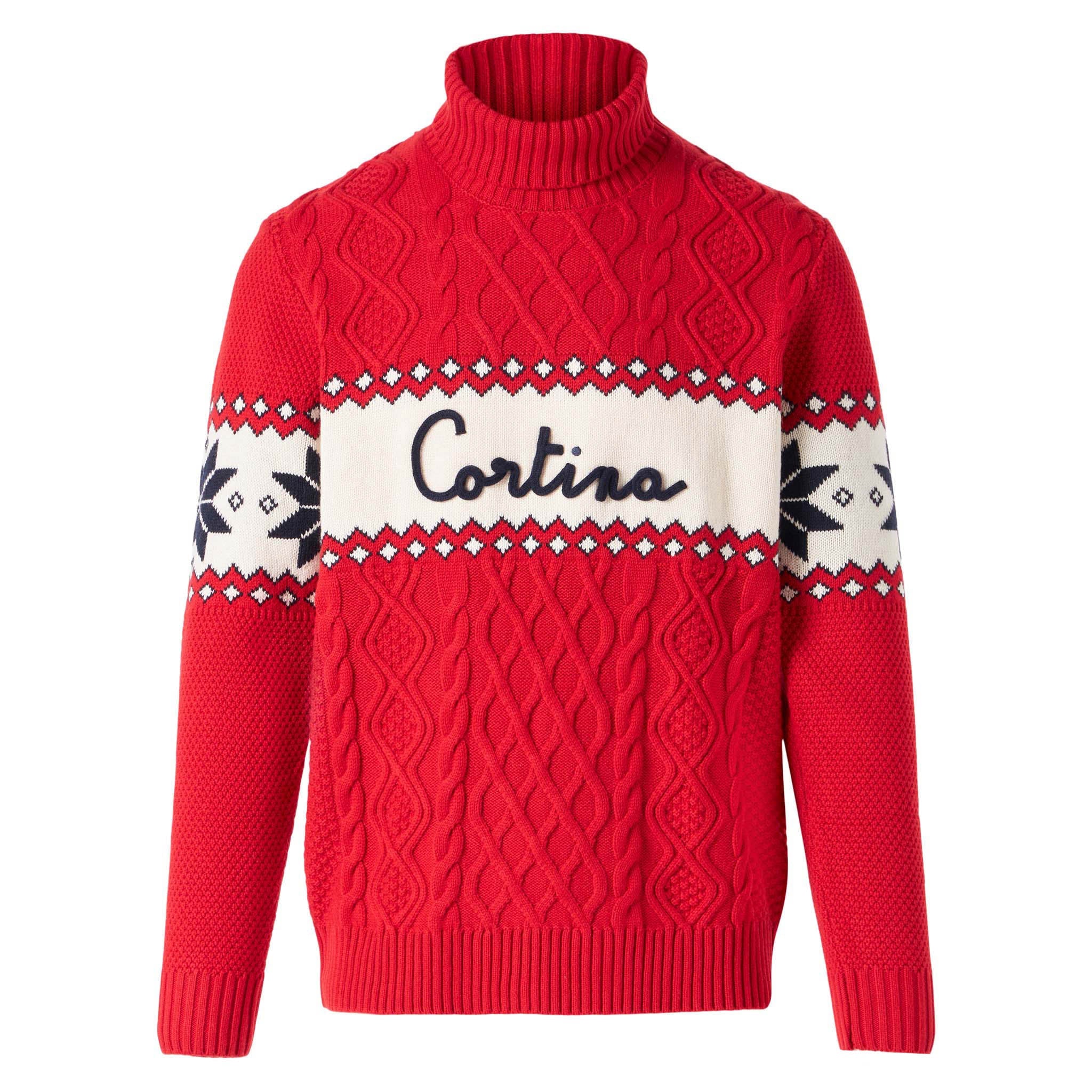 Half-Turtleneck Sweater With Cortina Lettering Red