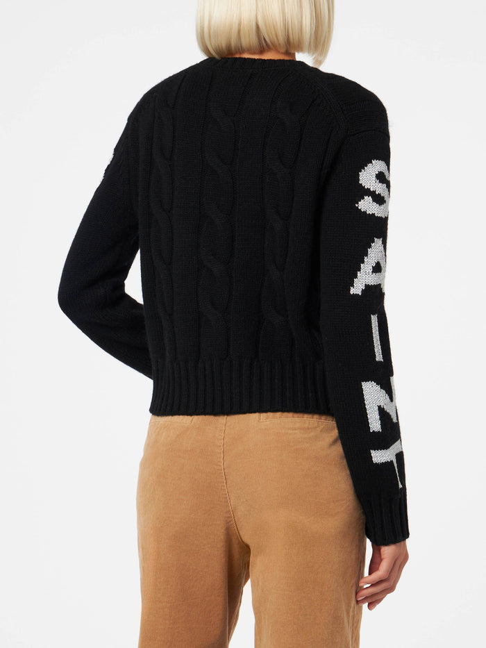 Malmo Black Cable Knit Sweater With Lurex Logo