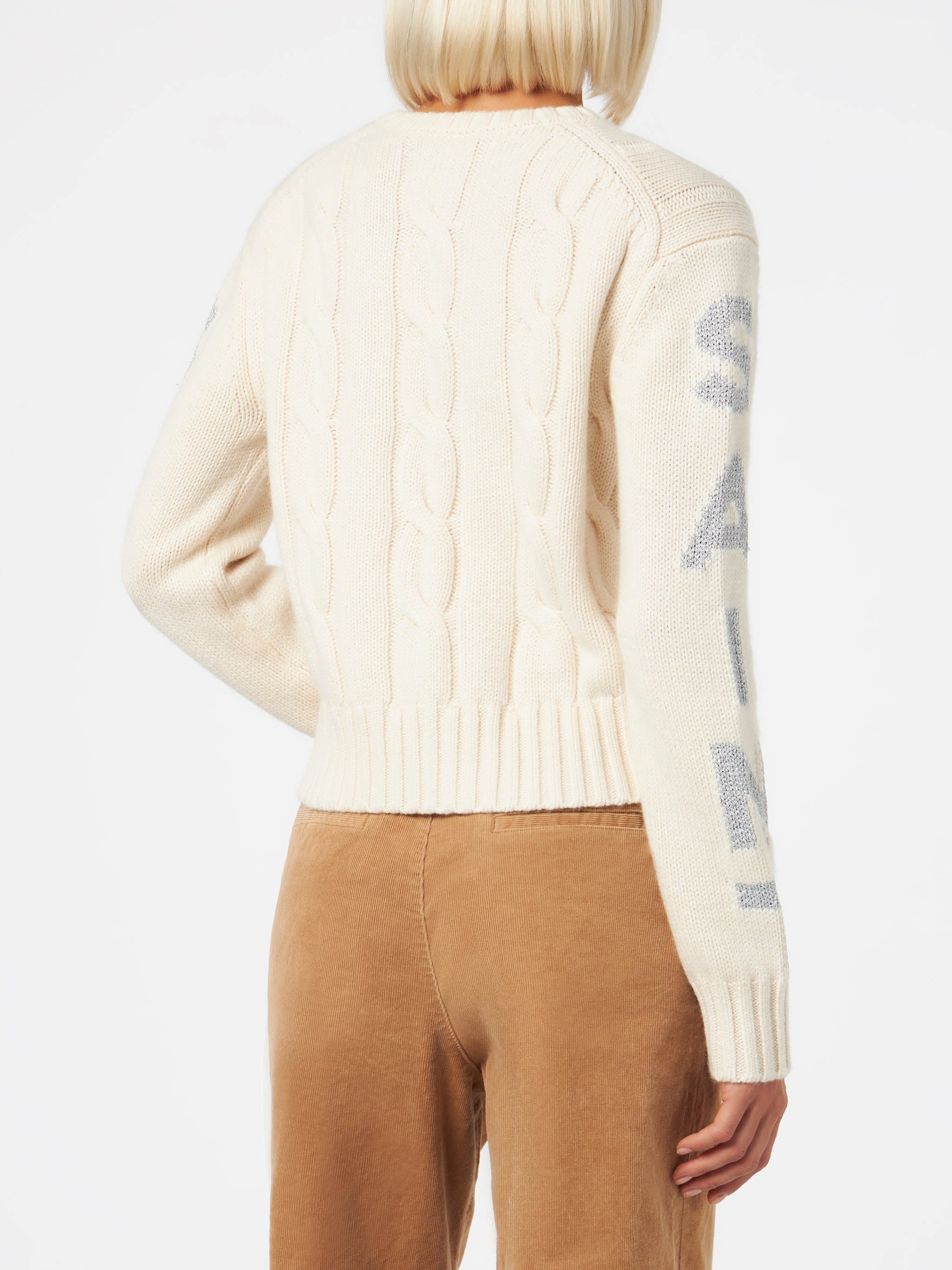 Malmo White Braided Crewneck Sweater With Lurex Details