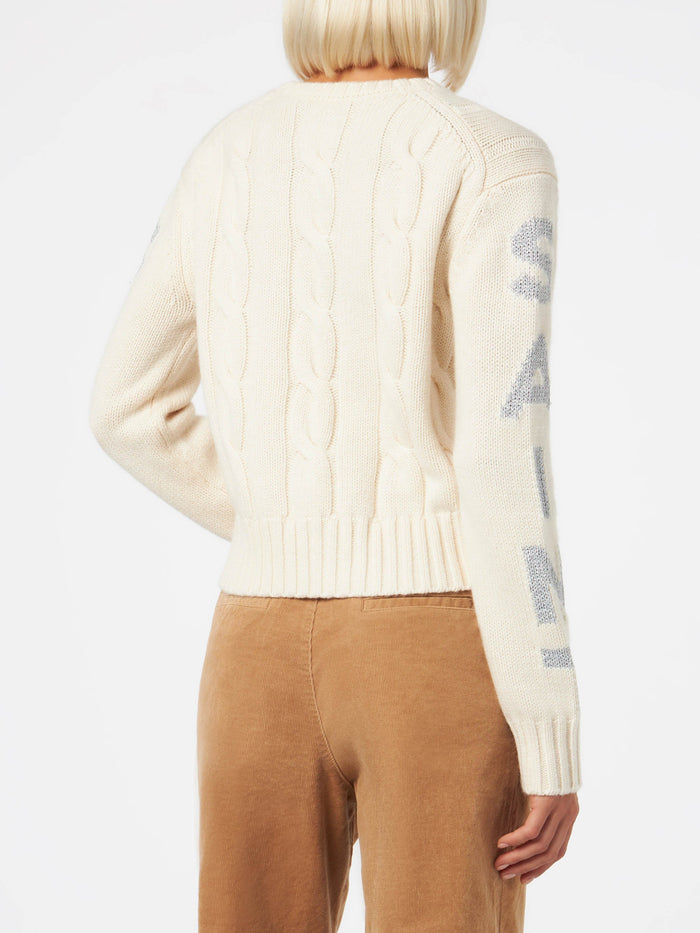 Malmo White Braided Crewneck Sweater With Lurex Details