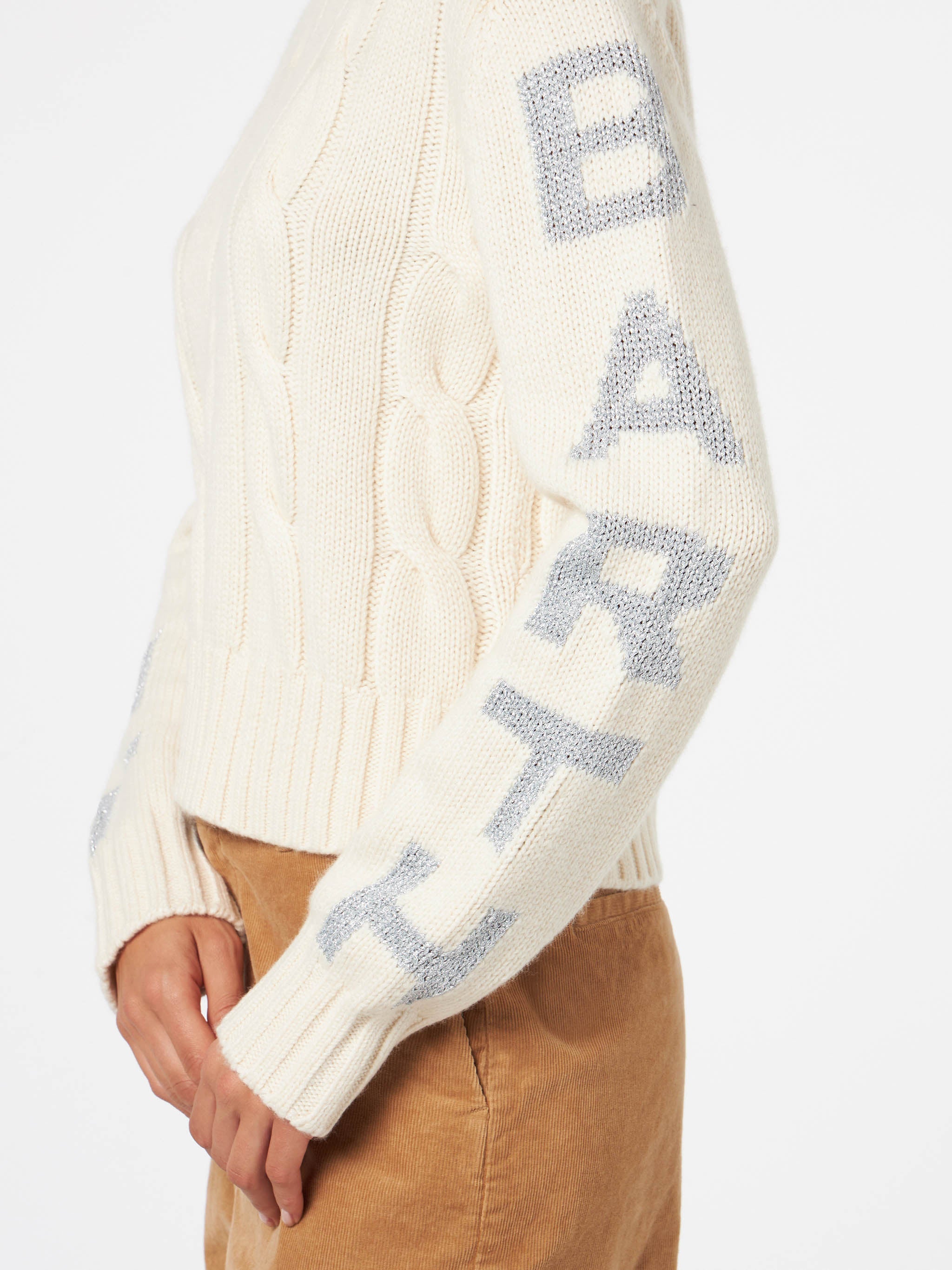 Malmo White Braided Crewneck Sweater With Lurex Details