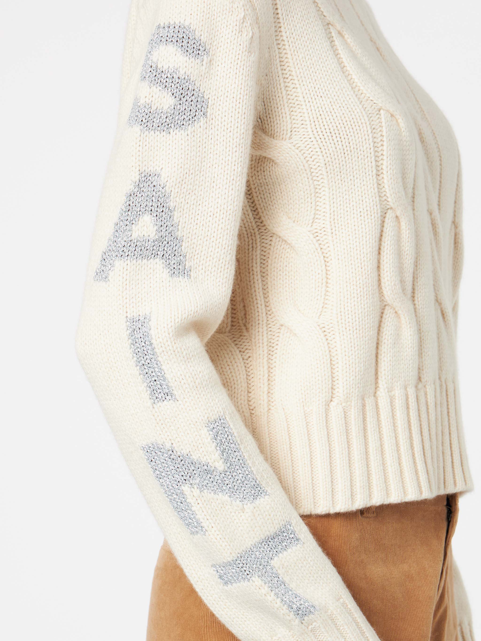 Malmo White Braided Crewneck Sweater With Lurex Details