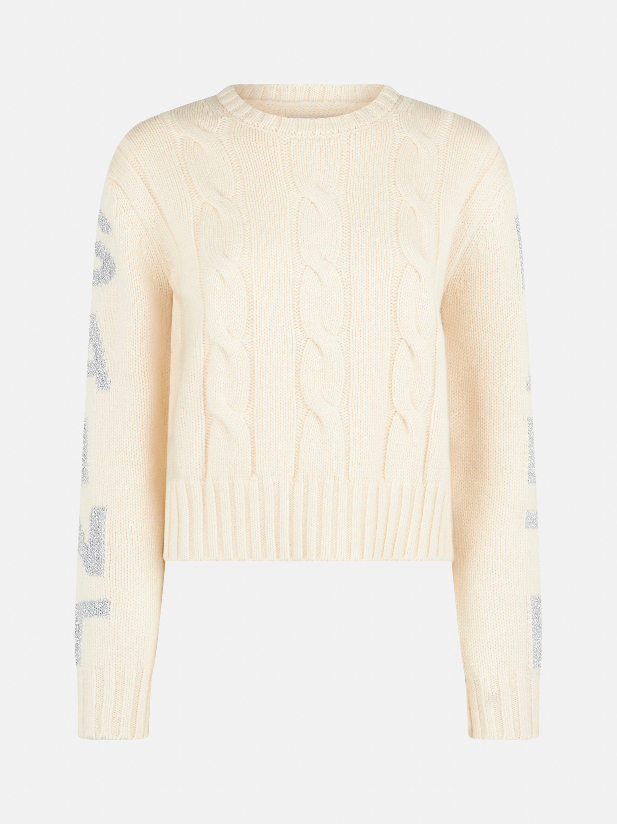 Malmo White Braided Crewneck Sweater With Lurex Details