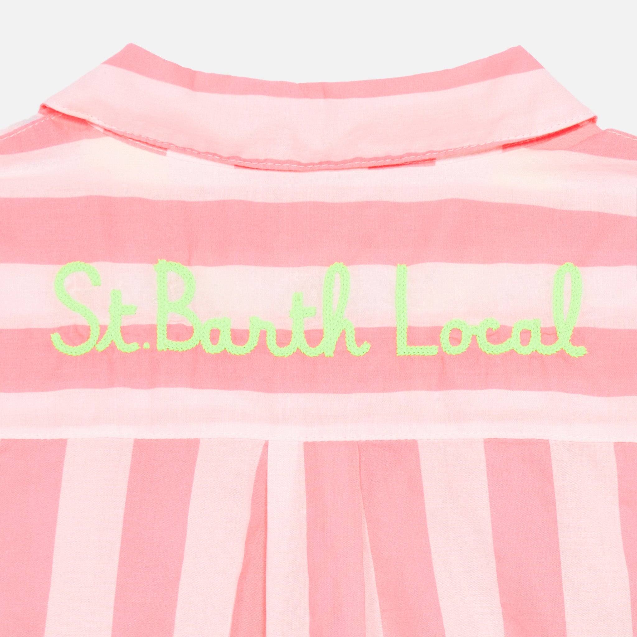 Striped Mini Brigitte Shirt With St. Barth Local Embroidery Pink