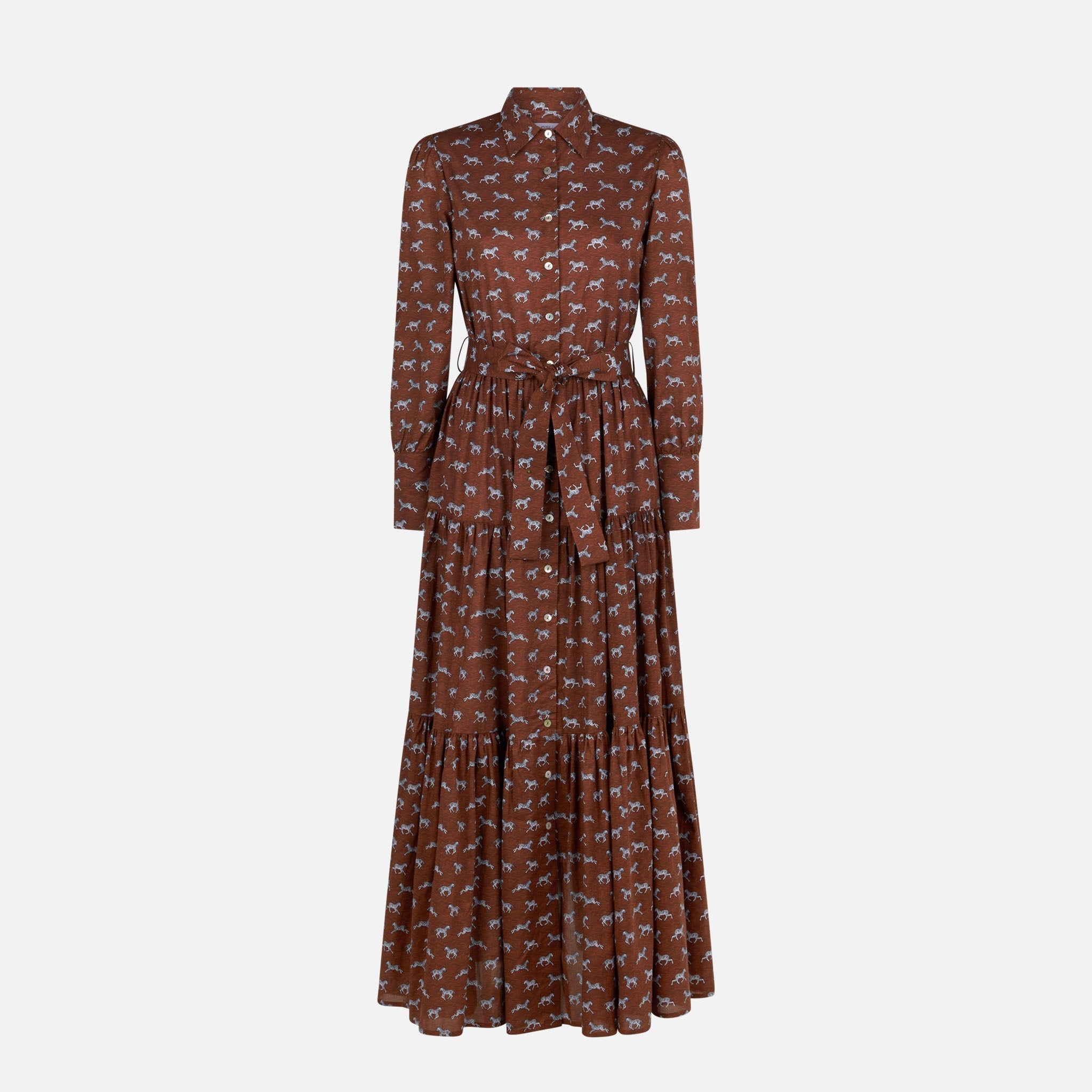 Brown Jensen Cotton Long Dress With Zebra Print