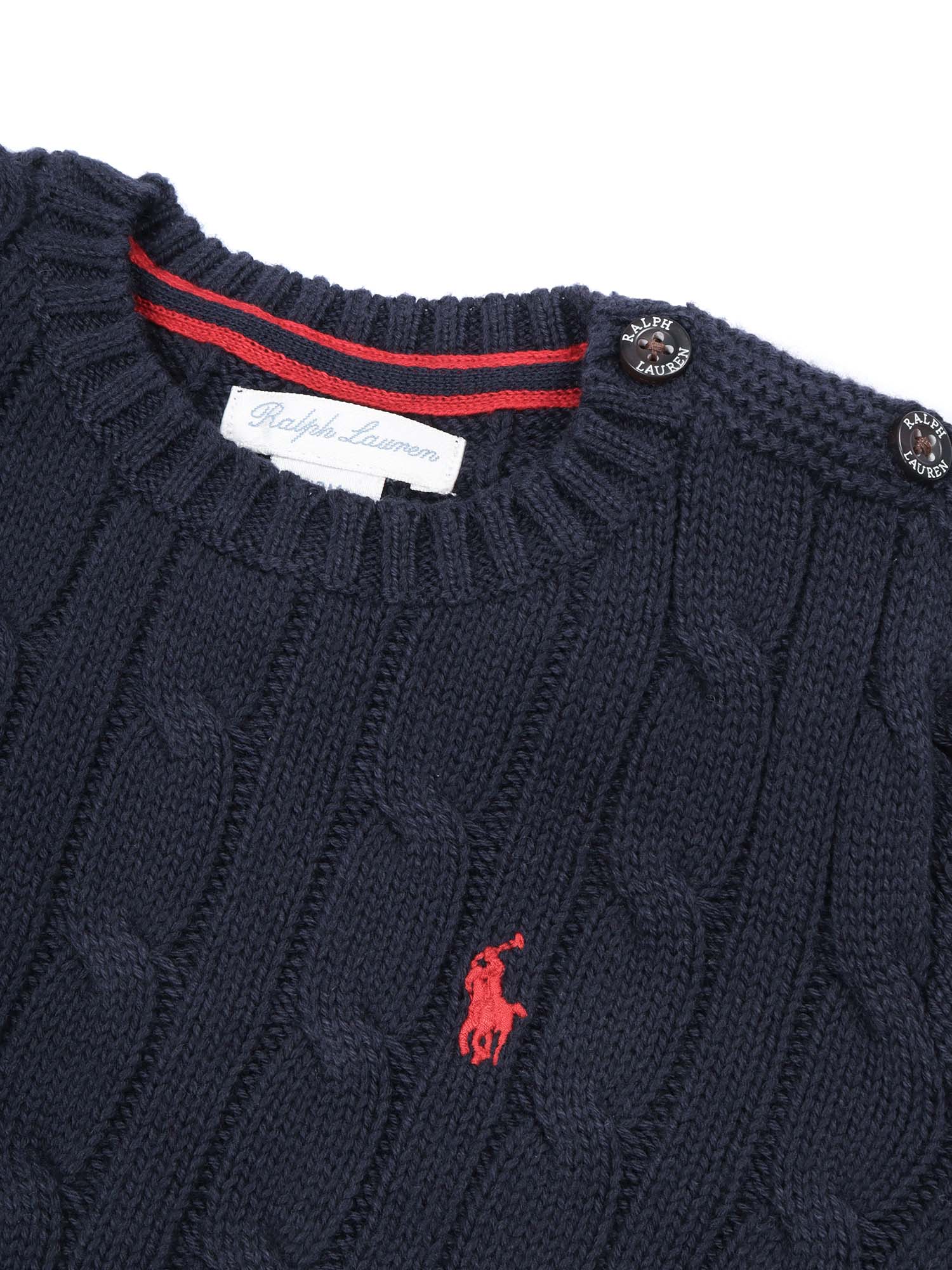 Ls Cable Cn-Tops-Sweater Blue Cotton Crewneck