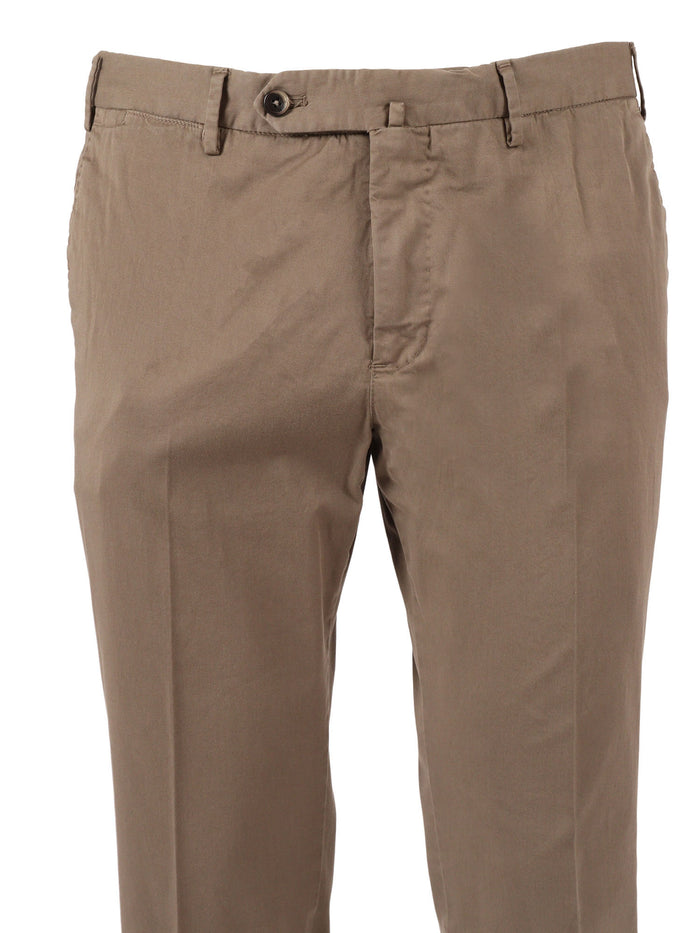 SLIM, Flat Front, Diagonal Pockets, Unfinished B. Tortora Cotton Elastane Pant