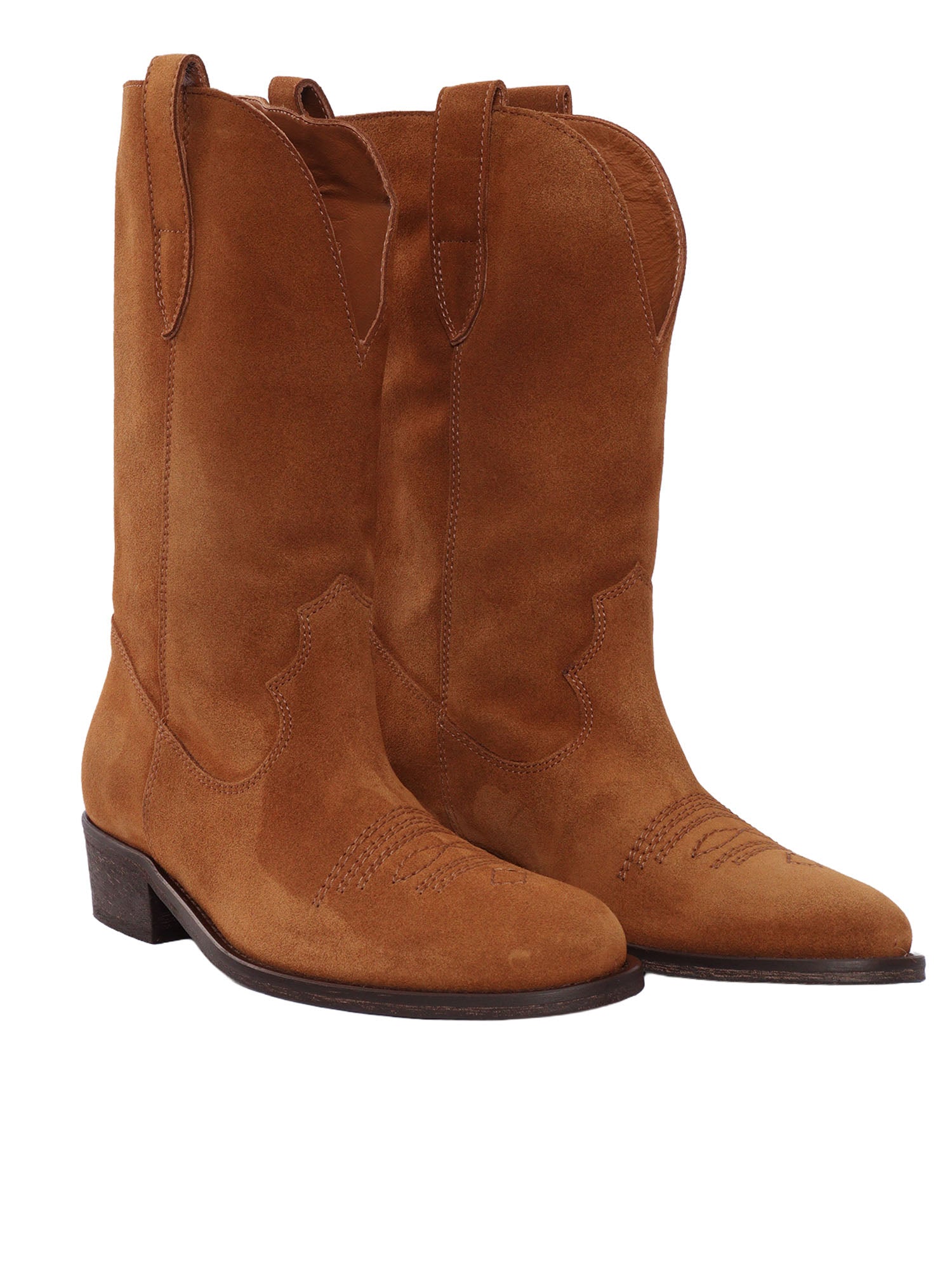 STITCHING TEX Brown Leather Sole Rubber Booties
