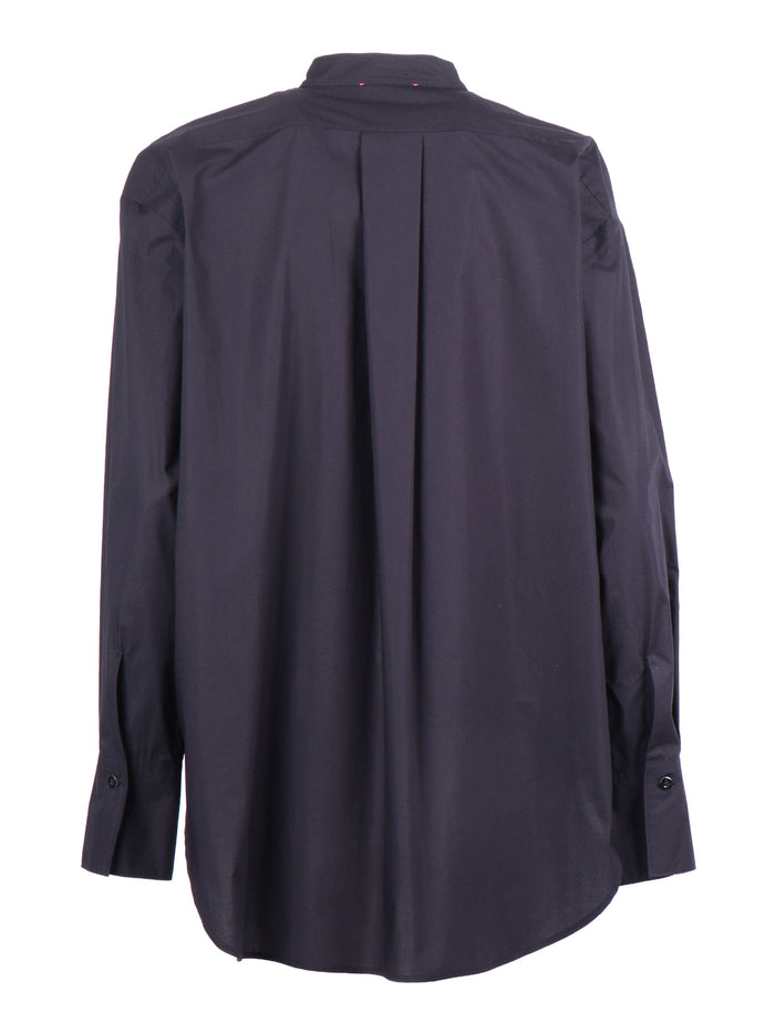 Masculine Poplin Shirt With Les Fleurs Embroidery Blue Cotton