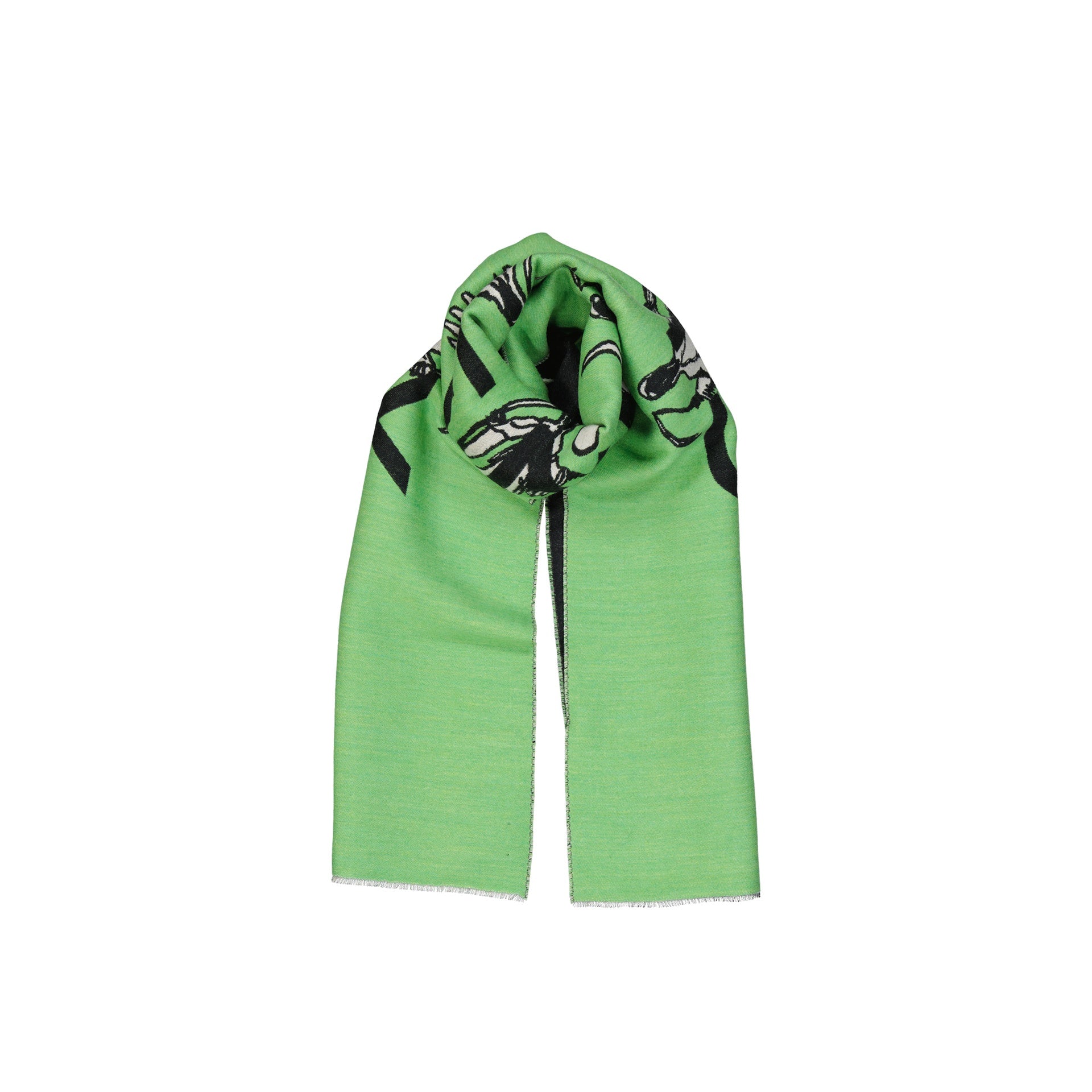 Logo Wool Scarf Green Silk