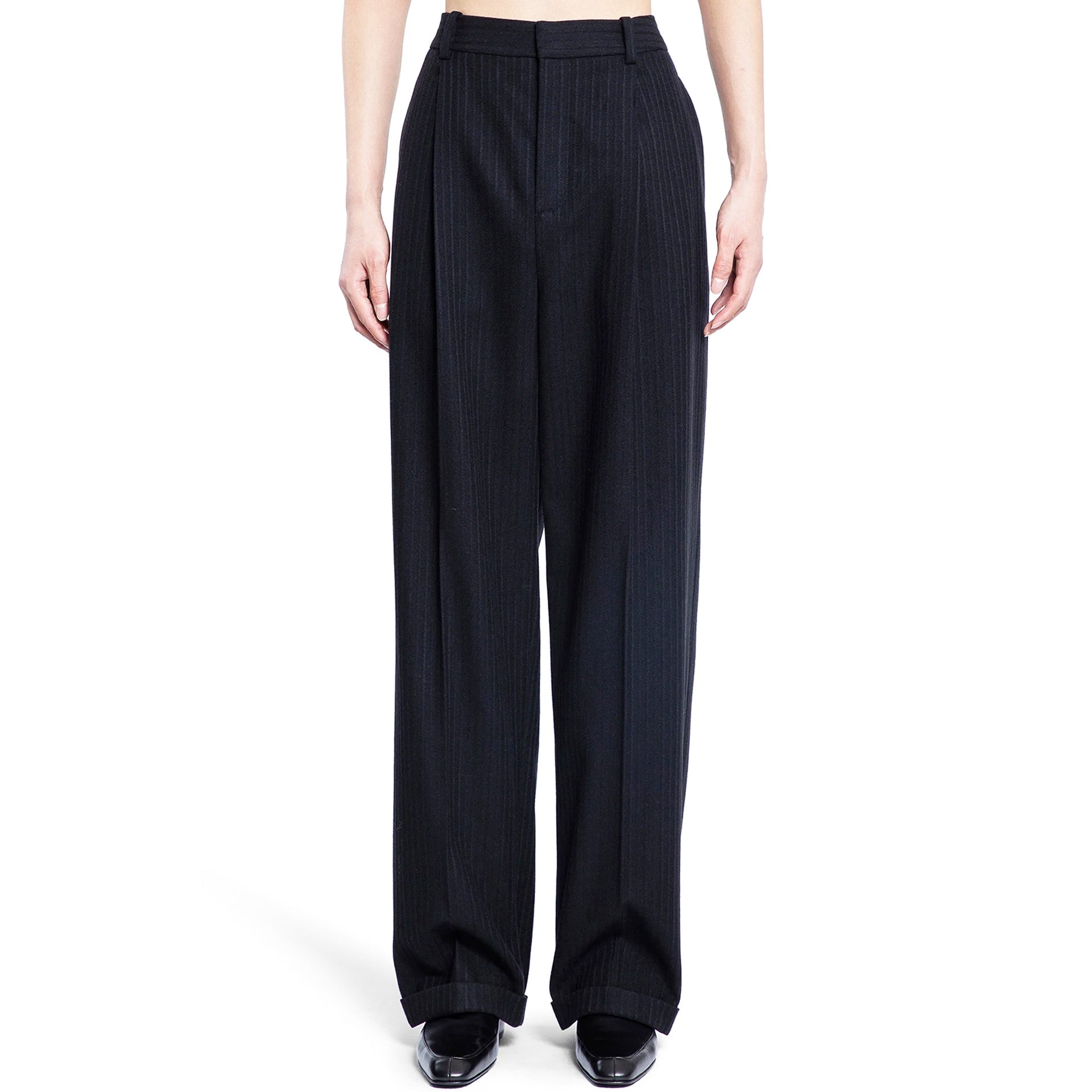 Cashmere And Wool Flannel 90s Striped Pants Black Virgin