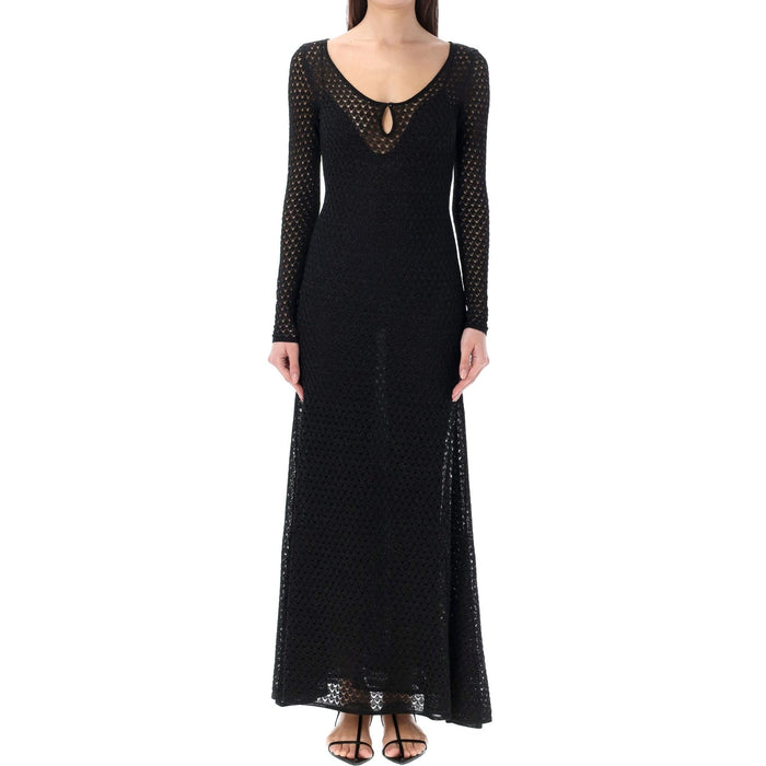 Tom Ford Lurex Crochet Maxi Dress Black Metal Fibre Polyester Viscose