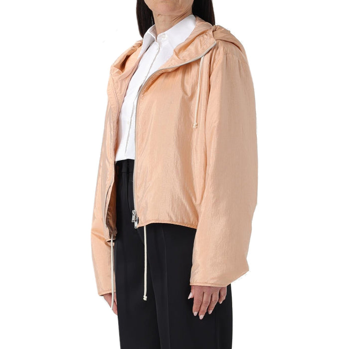 Jil Sander Blend Silk Zip-Up Hooded Jacket Pink Polyamide