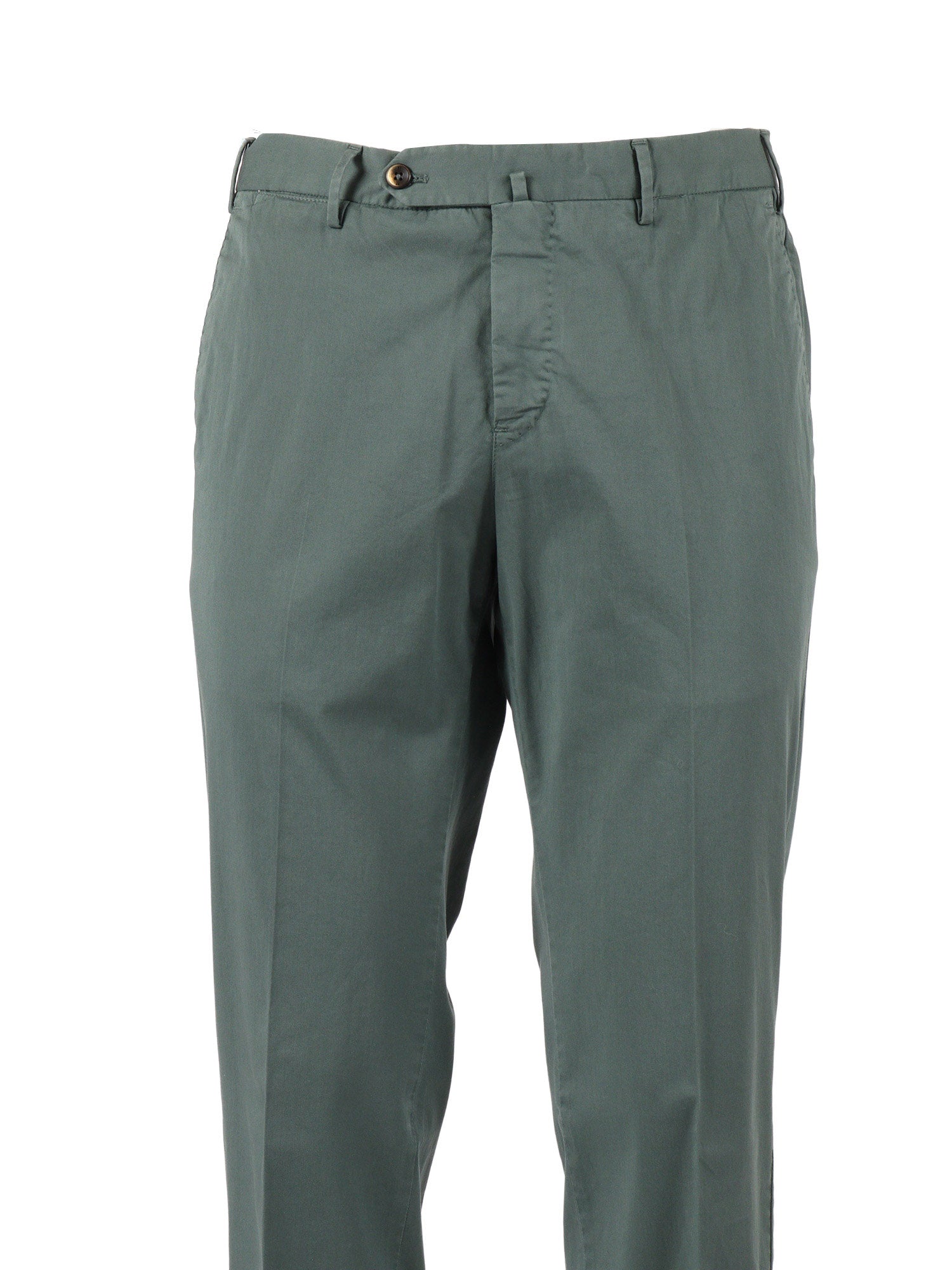 SLIM, Flat Front, Diagonal Pockets, Unfinished B. Green Cotton Elastane Pant