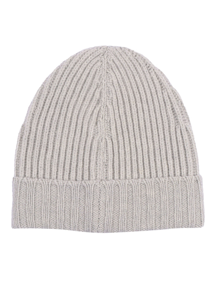 Ribbed Cap White Virgin Wool Hat
