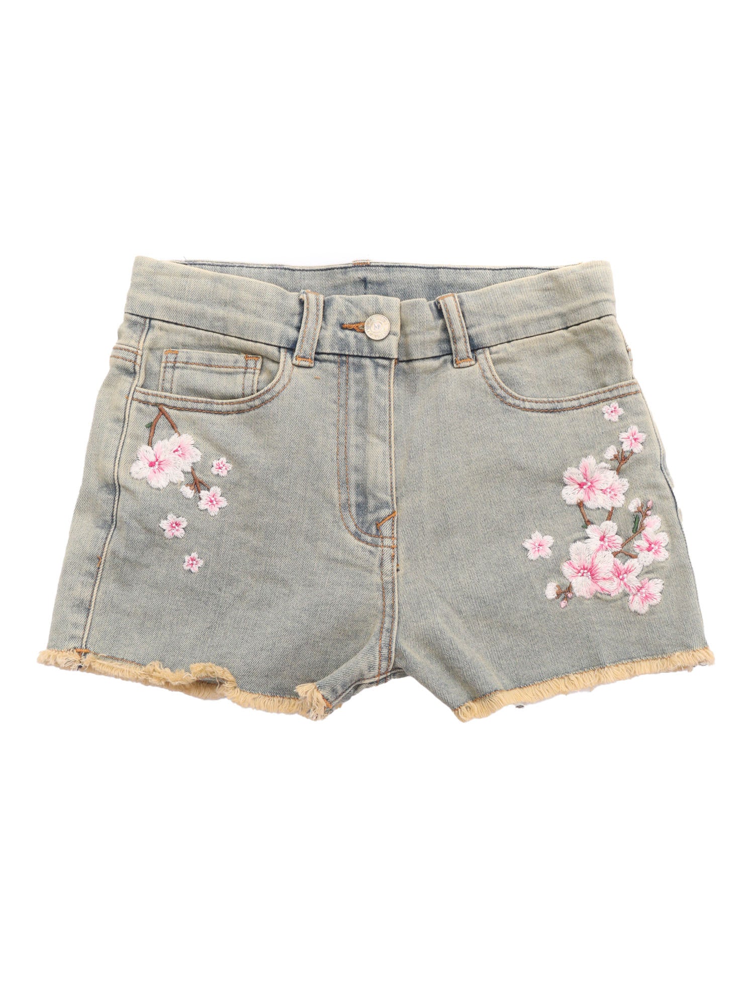 PEACH BLOSSOM PRINTED DENIM SHORTS Grey Cotton Polyester Elastan
