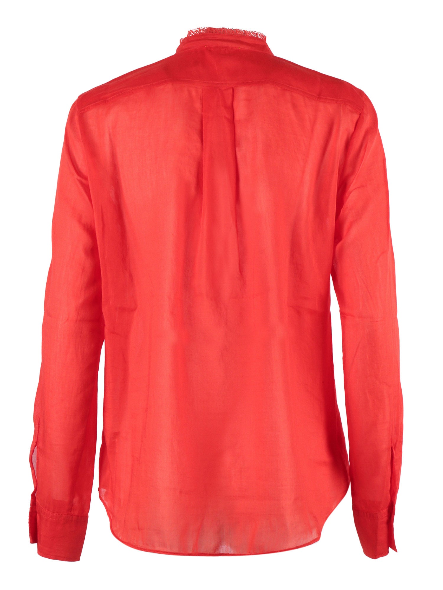 Henley Shirt Cotton-Silk Voile With Lace Details Red