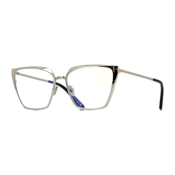 Tom Ford Eyeglasses Square Full Rim, Shiny Palladium Frame And Clear Blue Light Block Lenses Lens Ft5945-B016 Silver Sunglasses