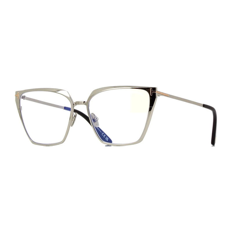 Tom Ford Eyeglasses Square Full Rim, Shiny Palladium Frame And Clear Blue Light Block Lenses Lens Ft5945-B016 Silver Sunglasses
