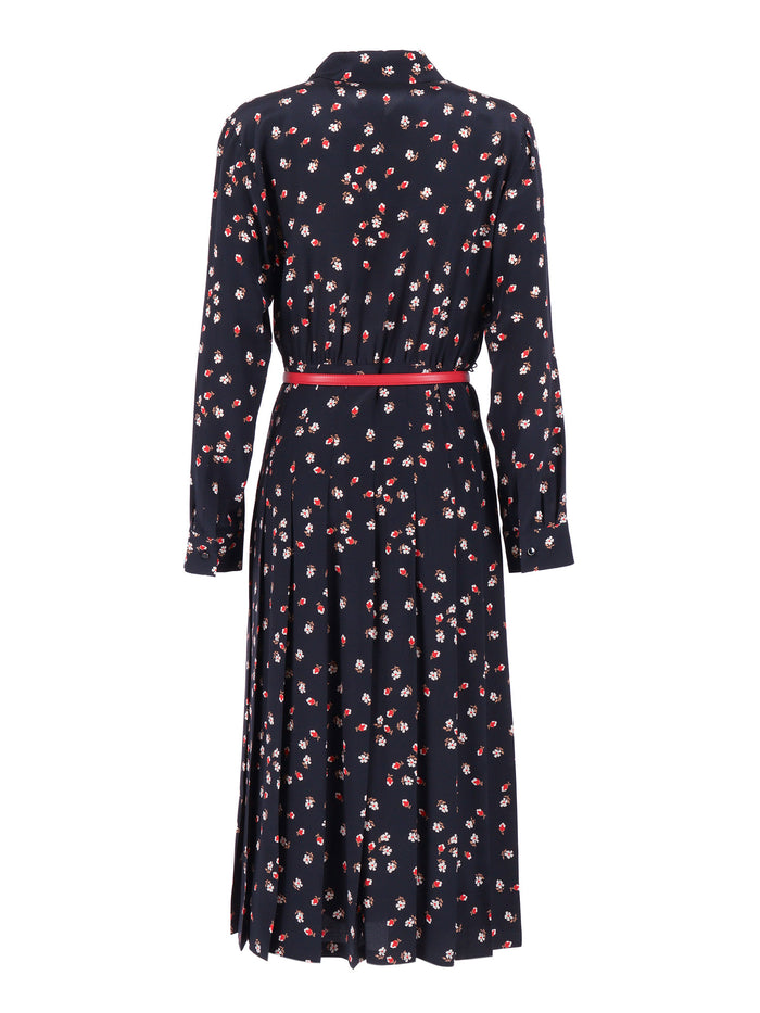 DRESS Blue Silk Belt Polyester Midi