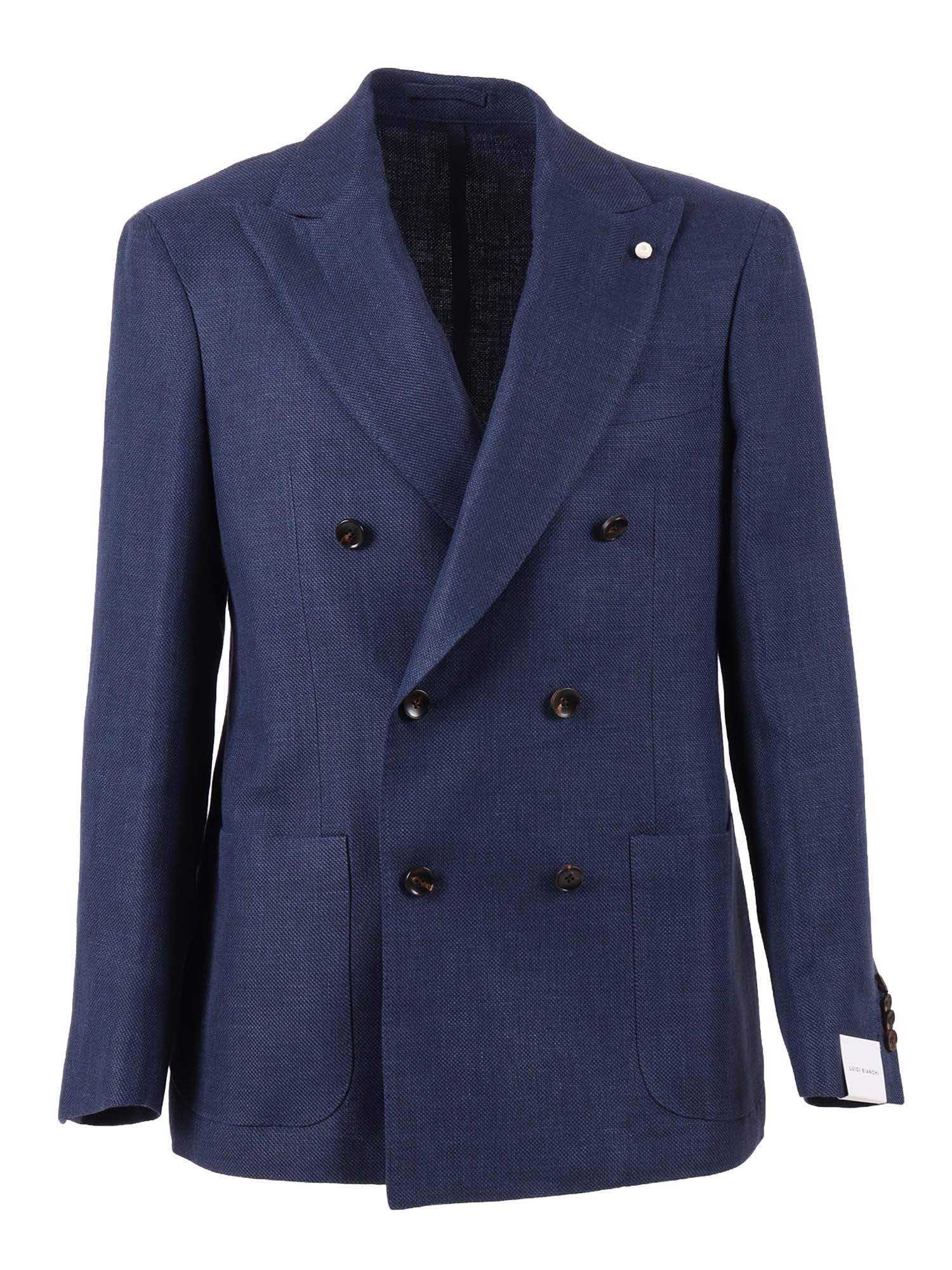 Jacket Blue Linen Virgin Wool