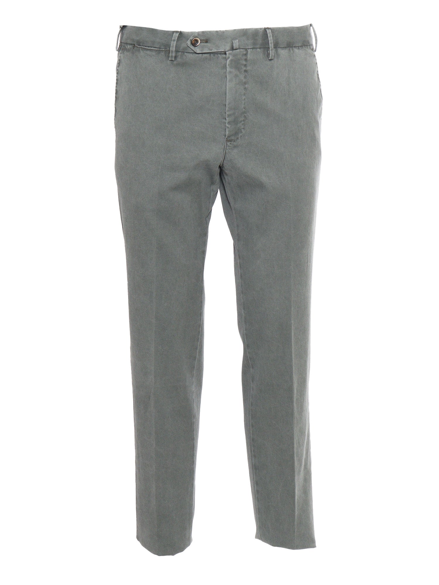 Slim, Flat Front, Diagonal Pockets Green Cotton Elastane Pant