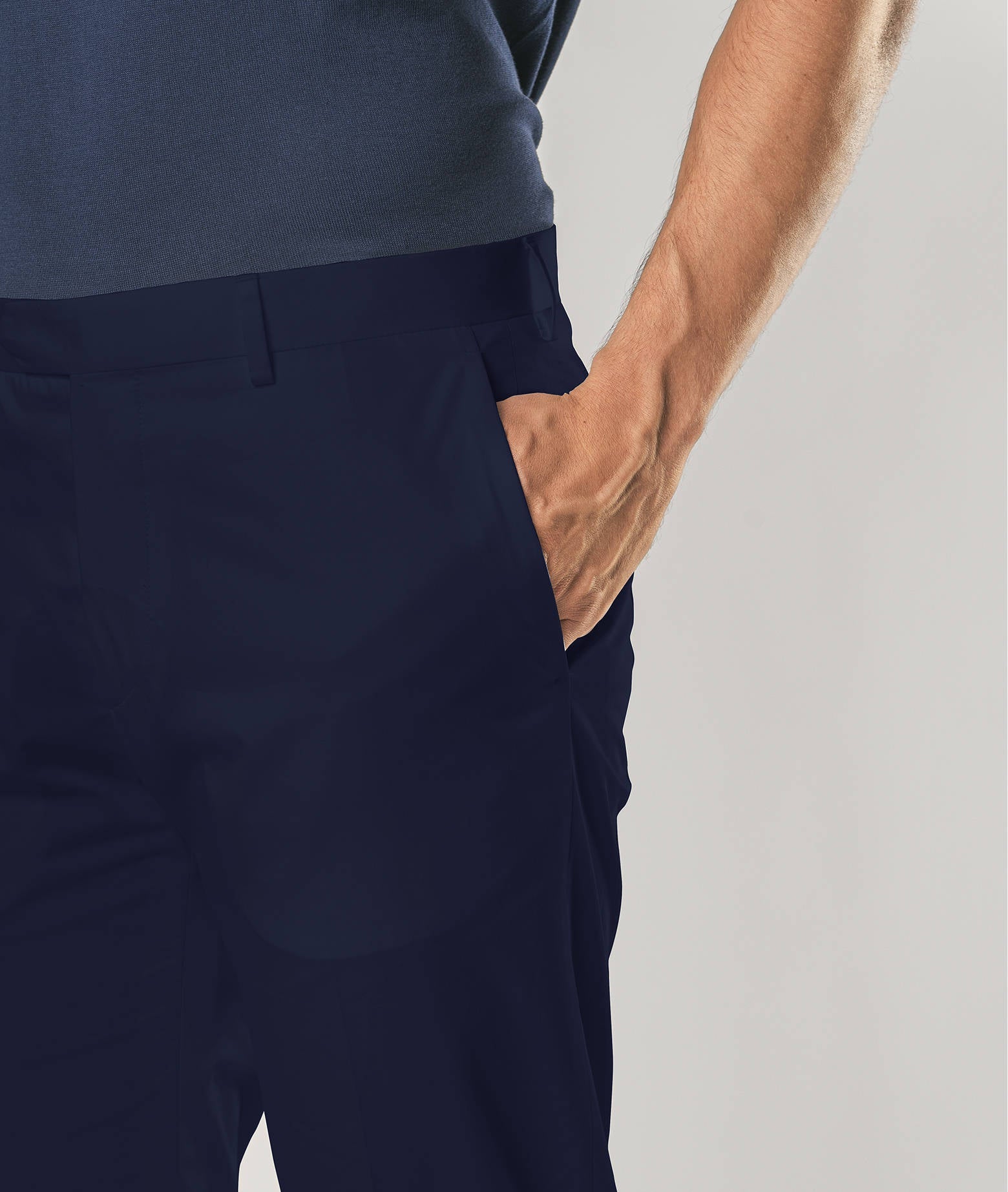 Cotton Chino Barthelemy Blue Trousers No Pinces