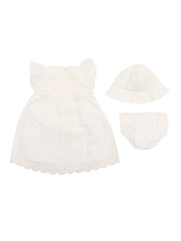 DRESS+BLOOMER+CAP White Cotton Fabric 2 Silk