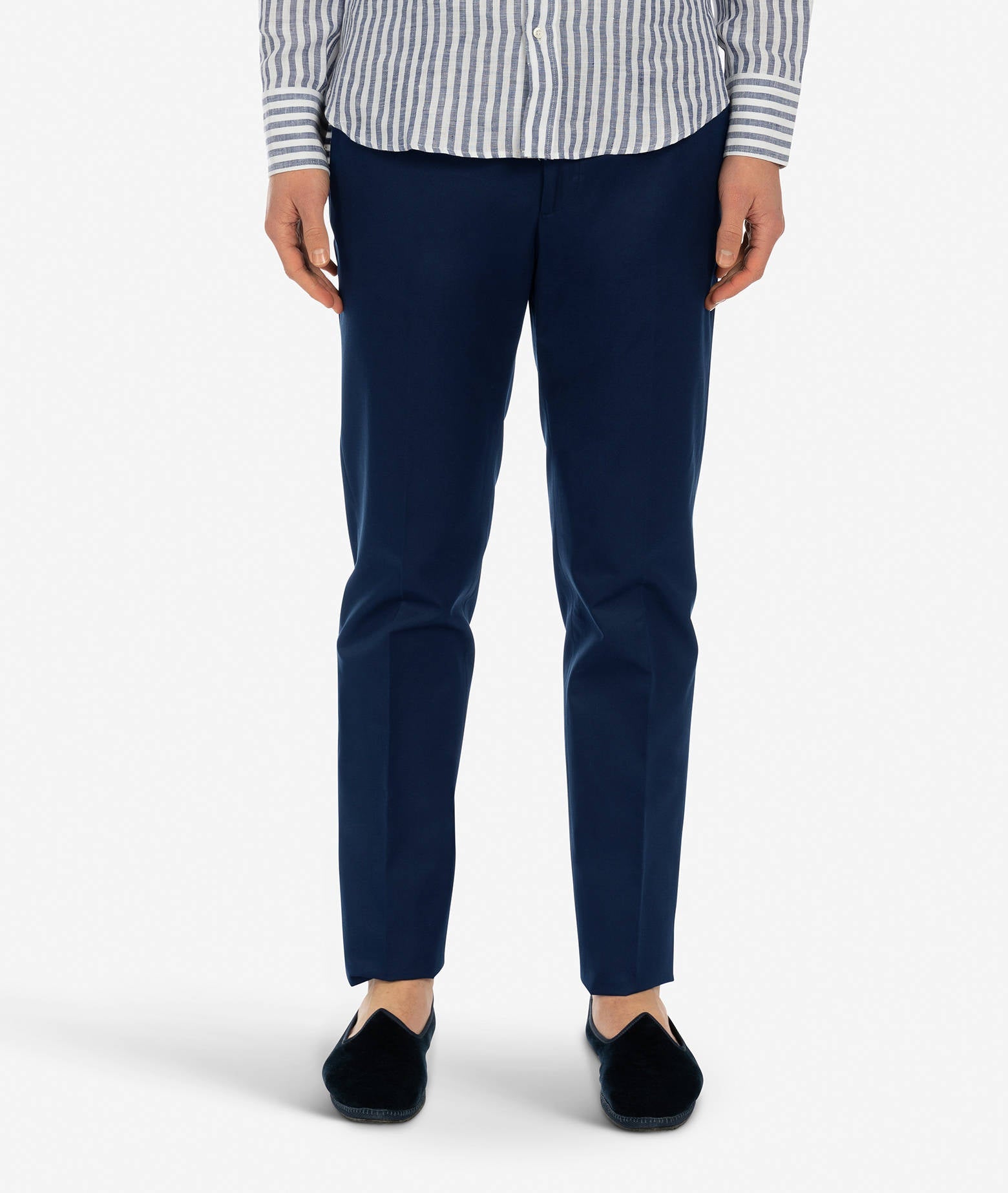 Cotton Chino Mykonos Navy Trousers No Pinces