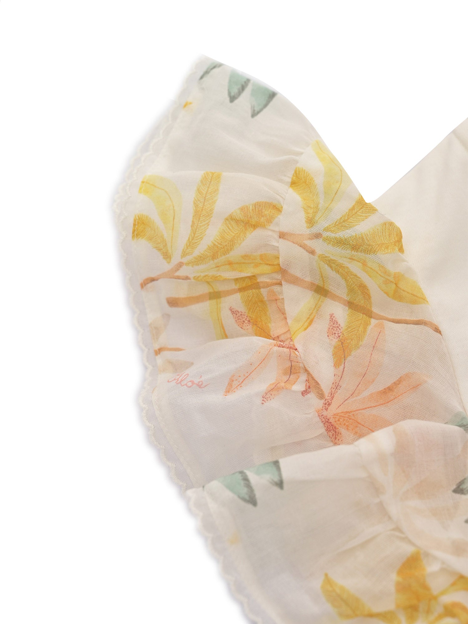 Short sleeves top in 100% organic cotton interlock. Ruffles veil with Palm grove seasonal print. Tone on Chlo� embroidery at chest. White Trimming