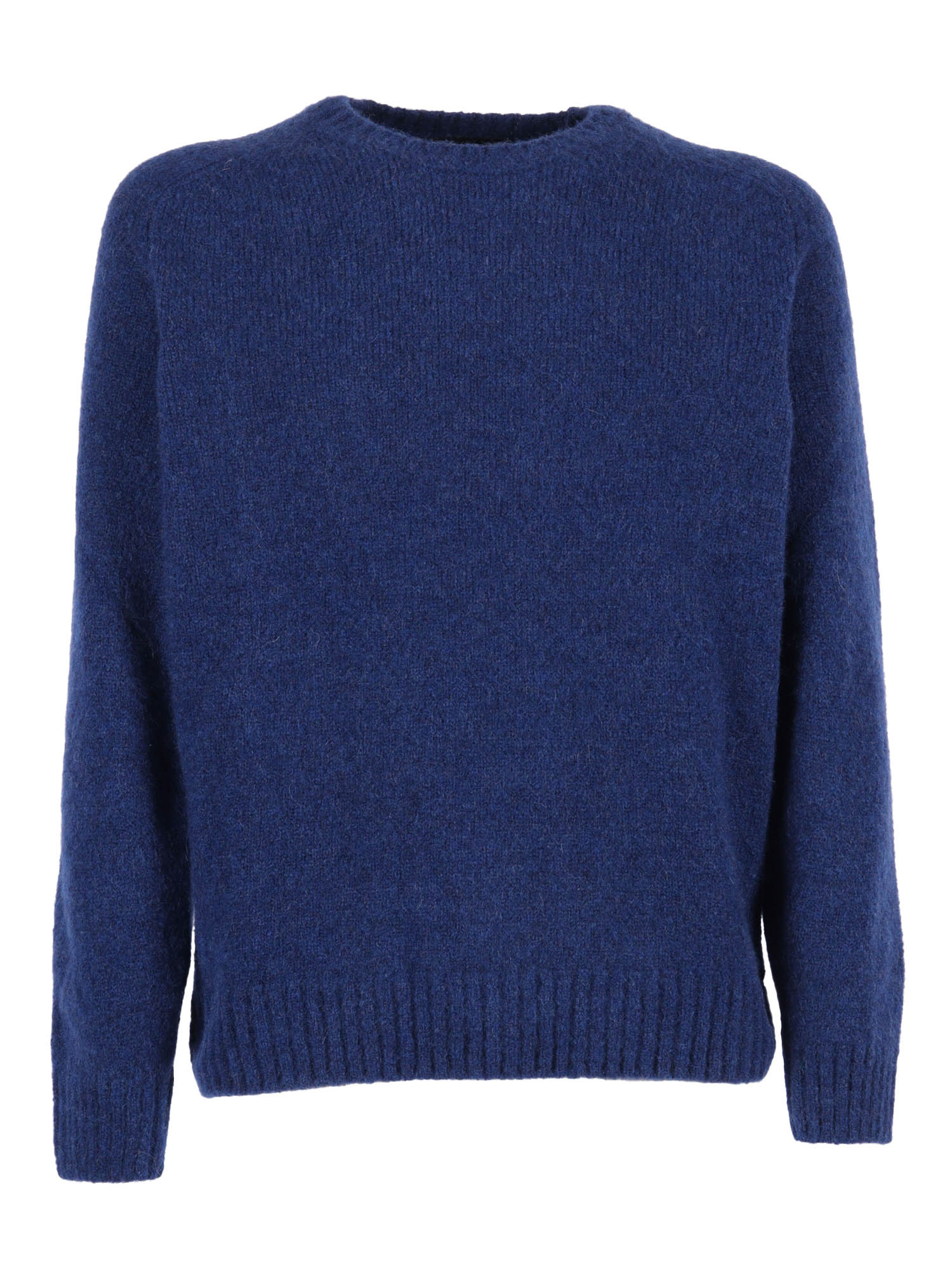 Hammer Sleeve Crew Neck Sweater Blue Alpaca Wool Polyamide Crewneck