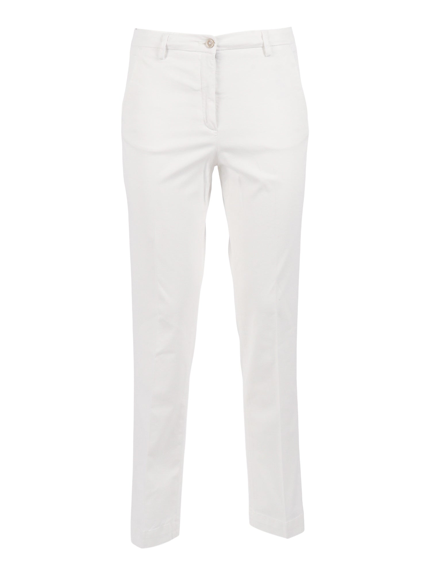 TROUSERS White Cotton Lyocell Elastane Pant
