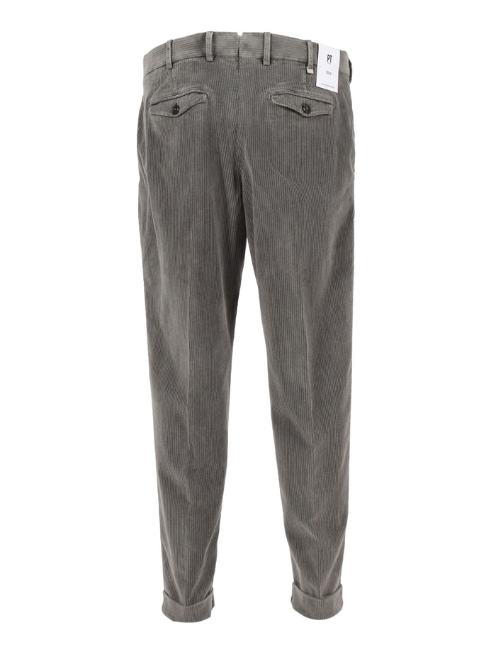 REBEL 1 Pleat, Diagonal Pockets, Flap Back Pockets Grey Cotton Lyocel Elastane Pant
