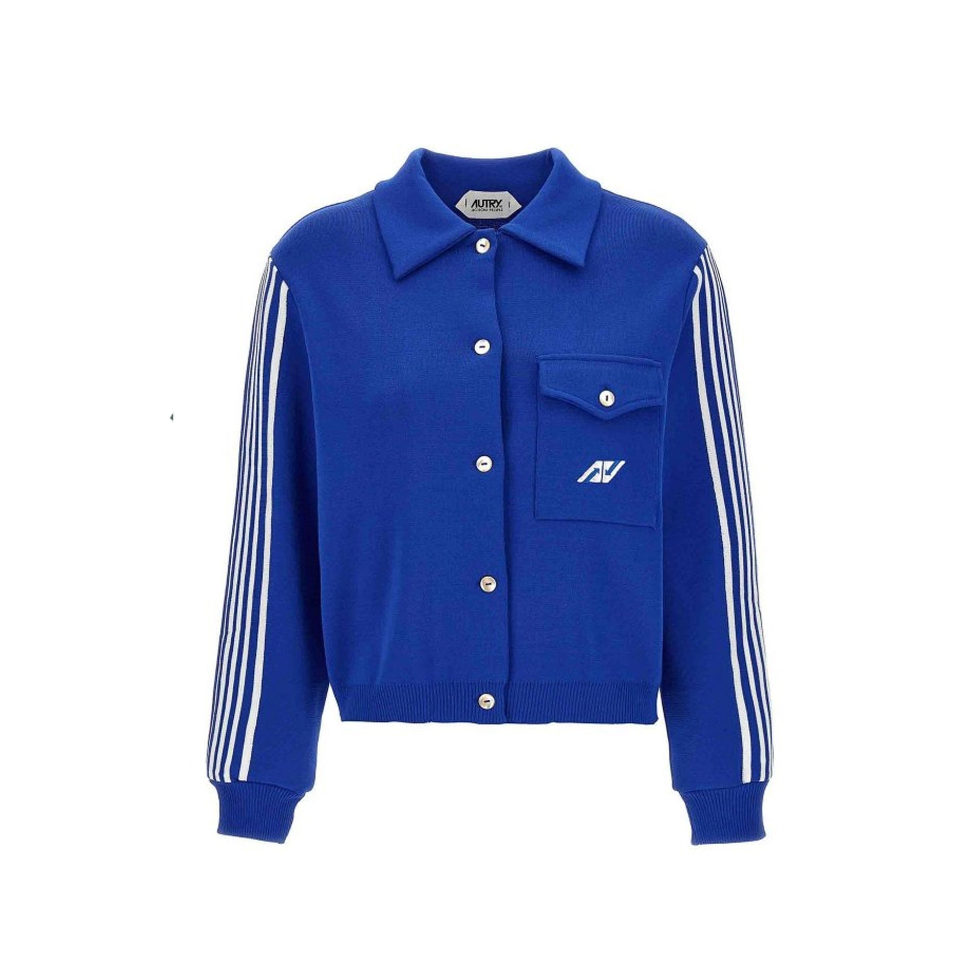 Autry Side Band Cardigan Blue Nylon Viscose