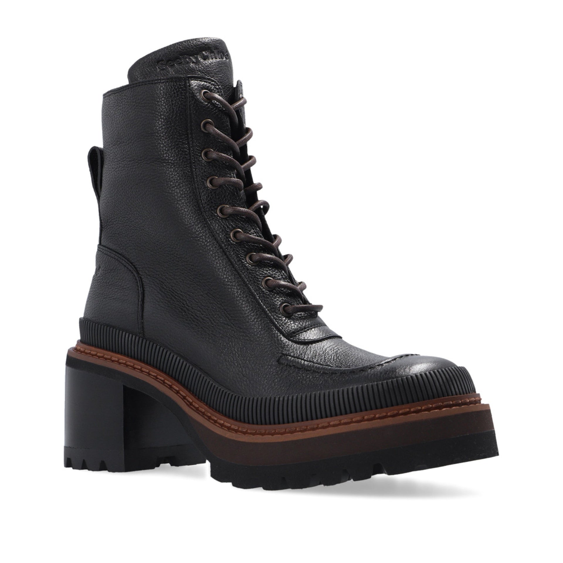 See By Chloe Mahalia Leather Lace-Up Boots Black Calf