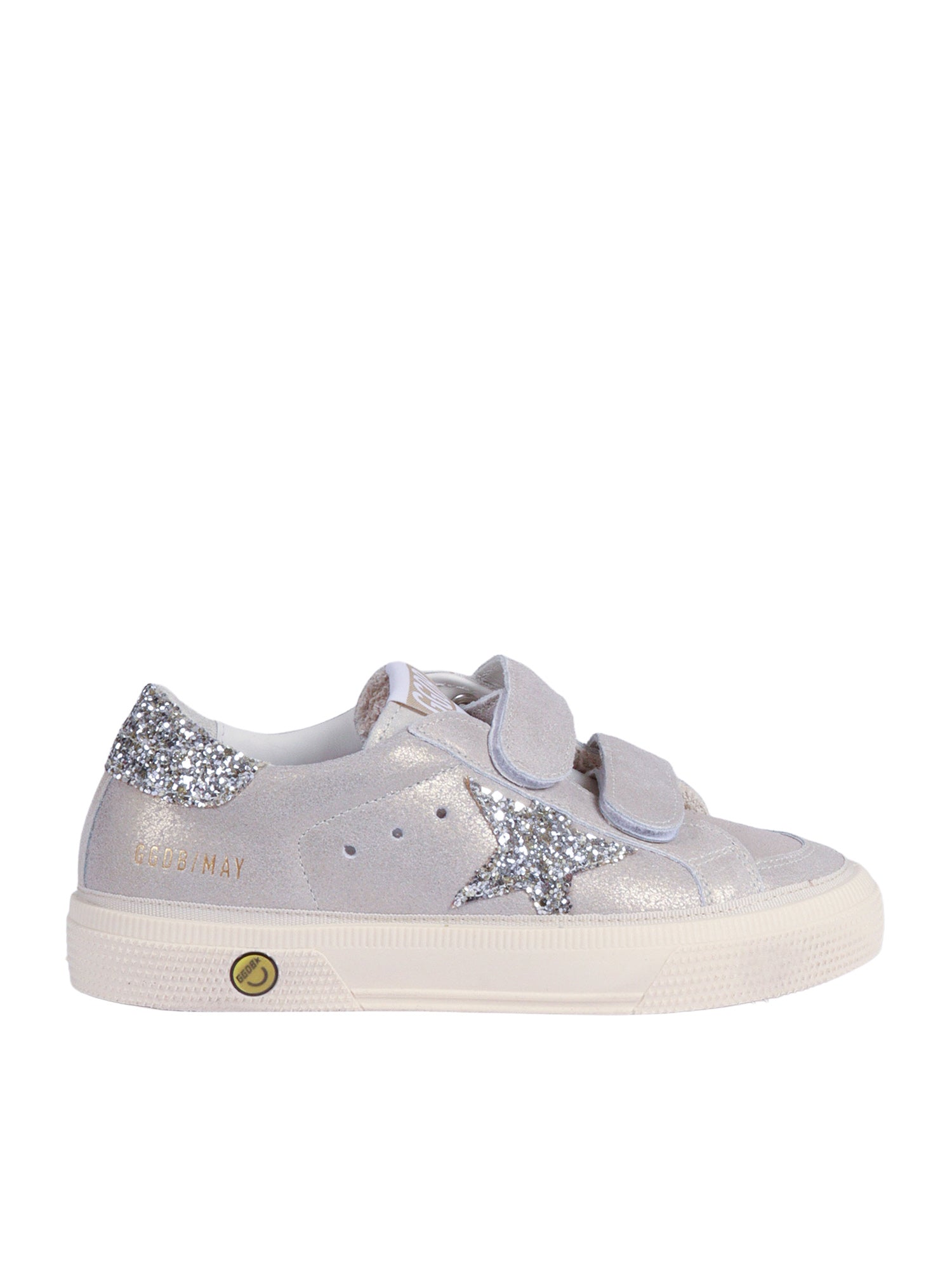 Old School Suede Upper And Strap Shiny Leather Star Heel Silver Kid Sneaker