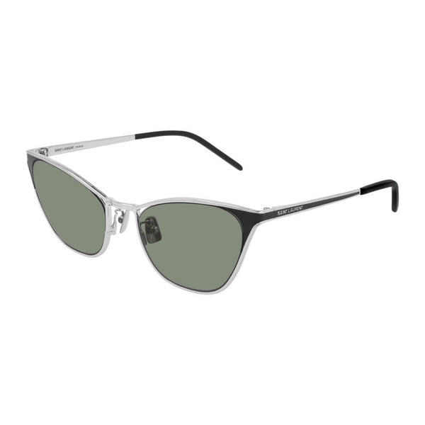 Saint Laurent Sunglasses Cat Eye Full Rim, Silver Frame And Green Lens Sl409003 Gray