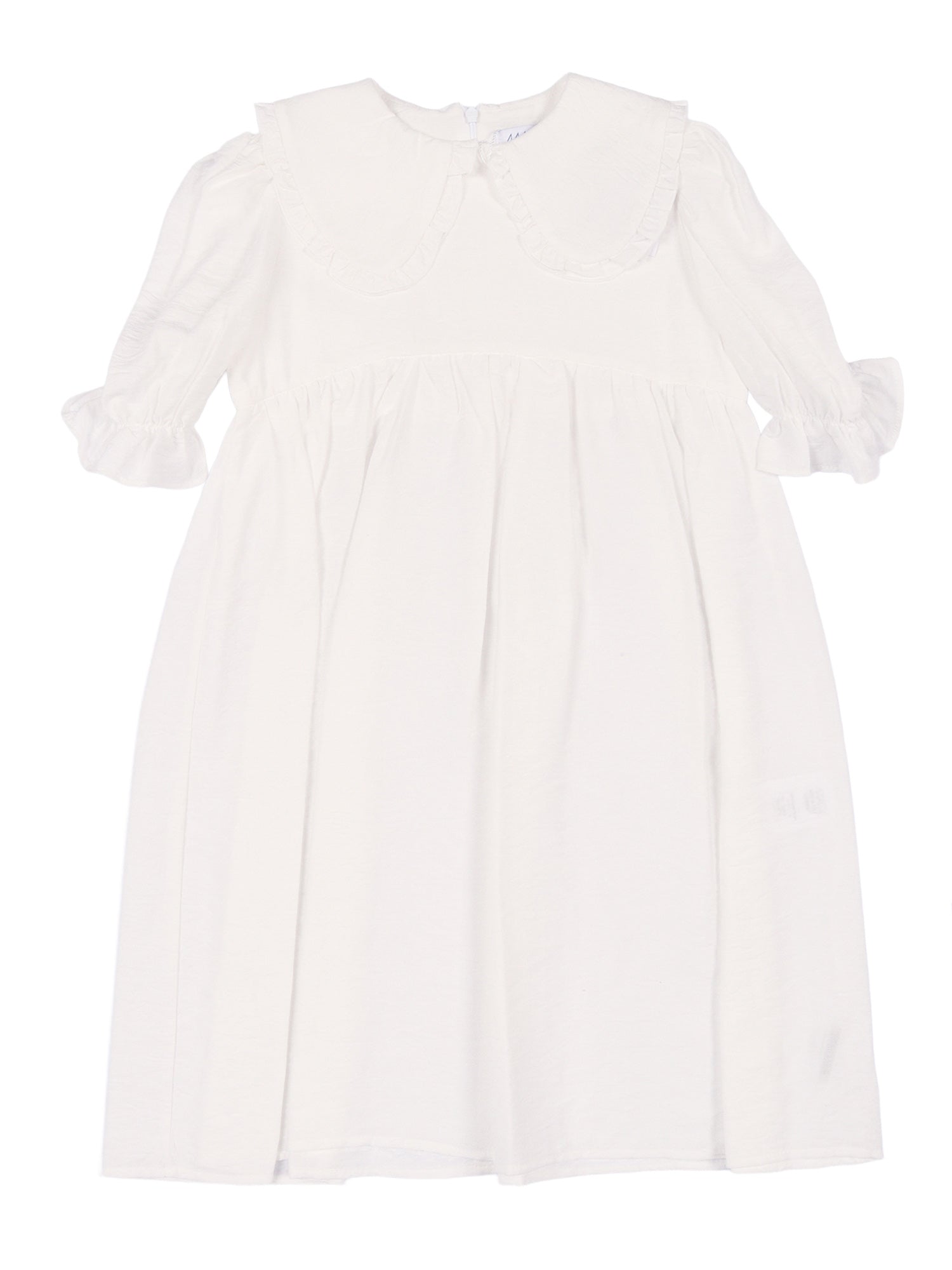 Viscose dress with collar and puff sleeves White