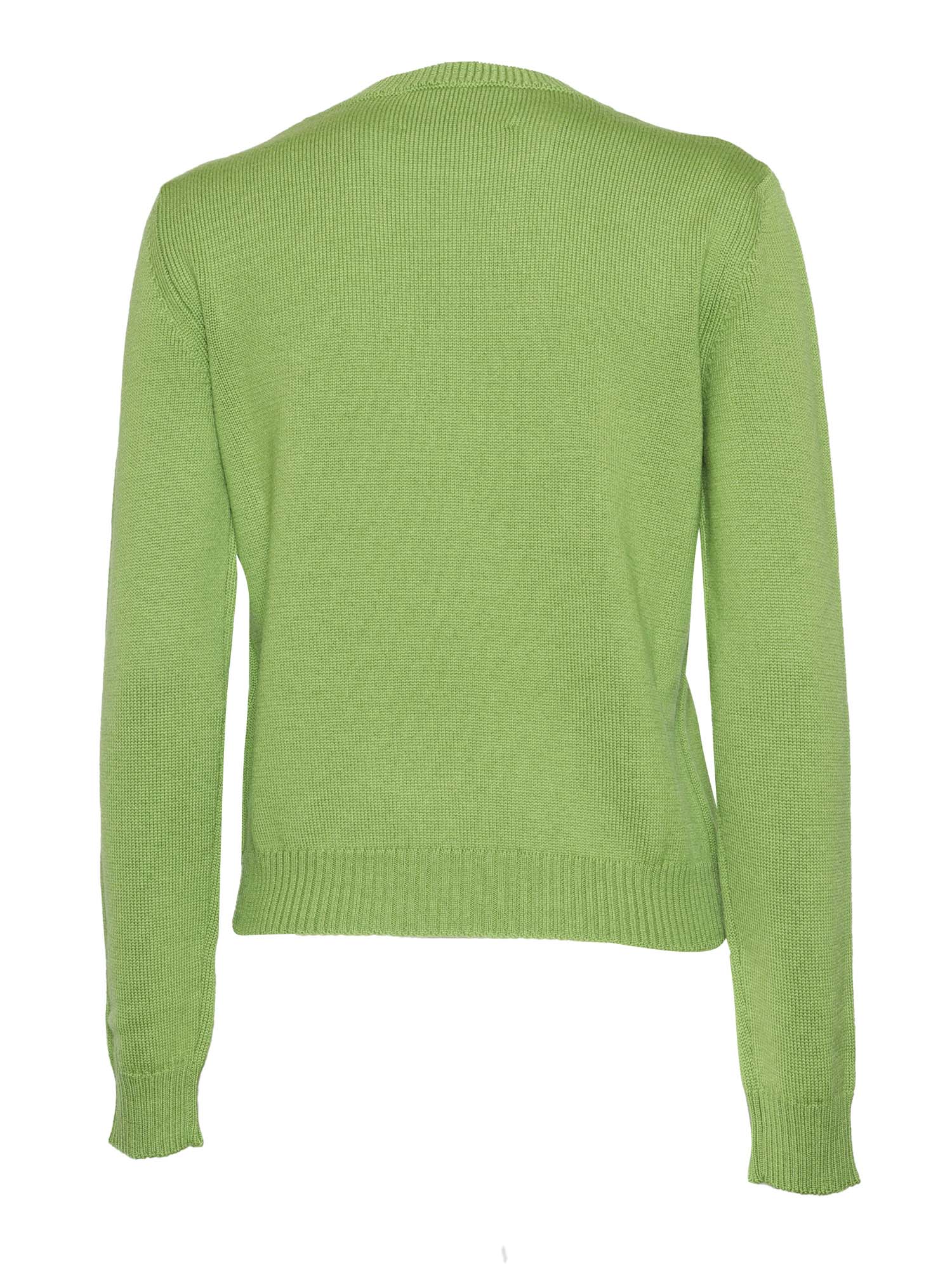 R NECK PULLOVER Green Wool Crewneck