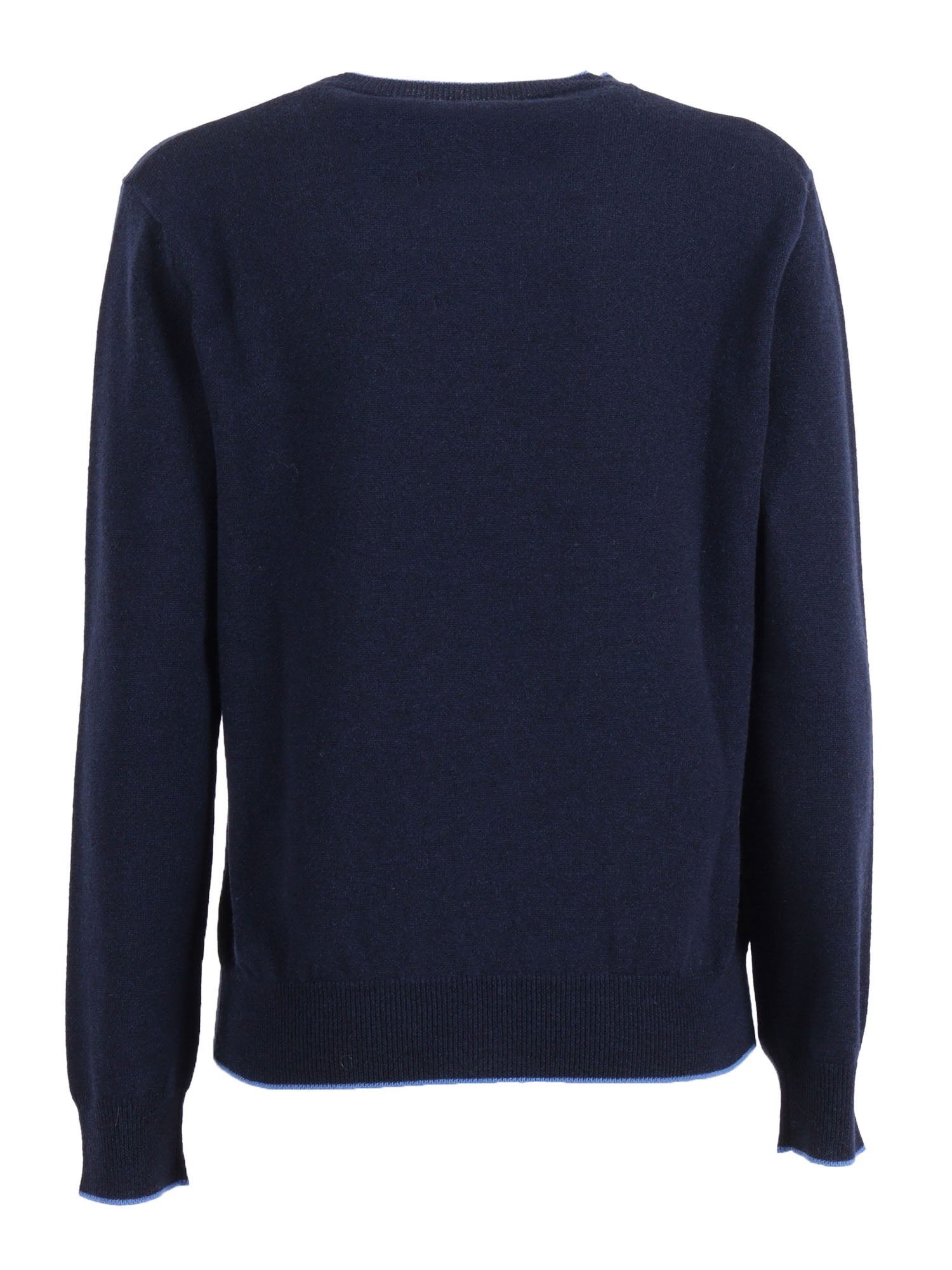 Crew Neck With Contrasting Edges Blue Wool Cashmere Crewneck