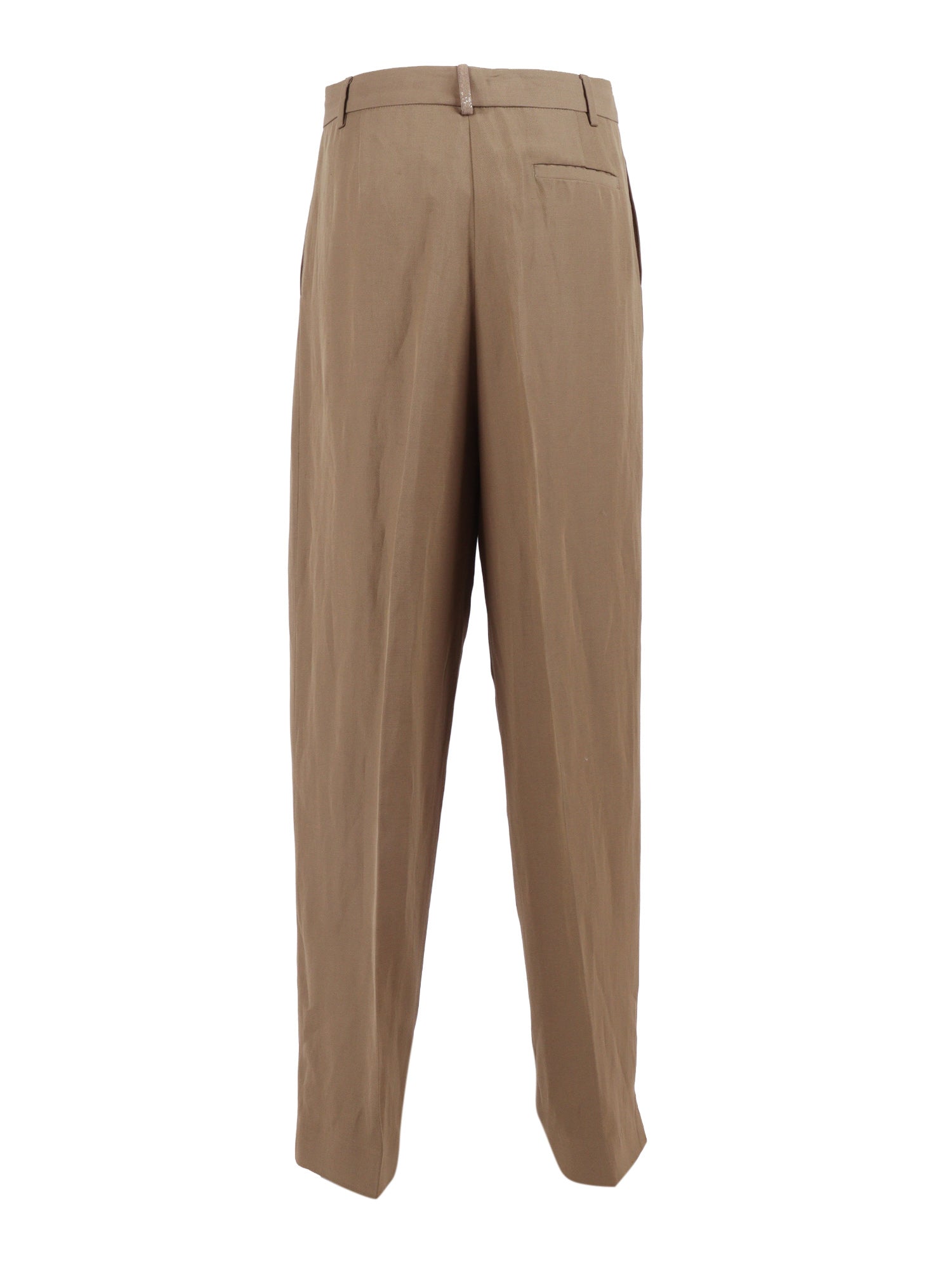 VISCOSE LINEN DOUBLE PLEAT WIDE TROUSERS Brown Pant
