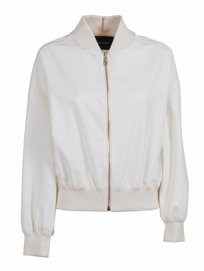 TECH WOOL BOMBER WITH FILO DIAMANTE DETAIL White Polyester Viscose Elastane Jacket