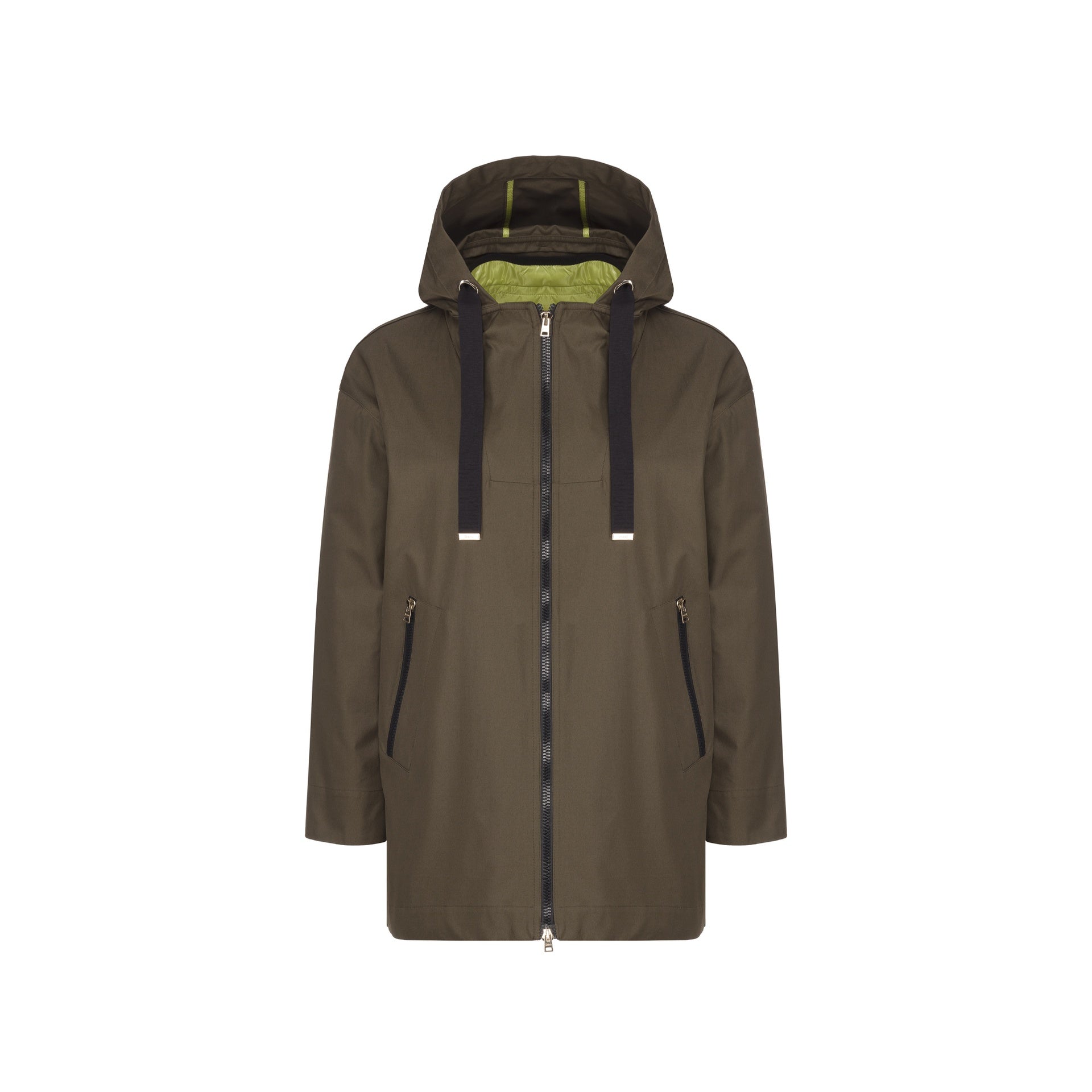 Herno Ruffled Flared Coat Green Cotton