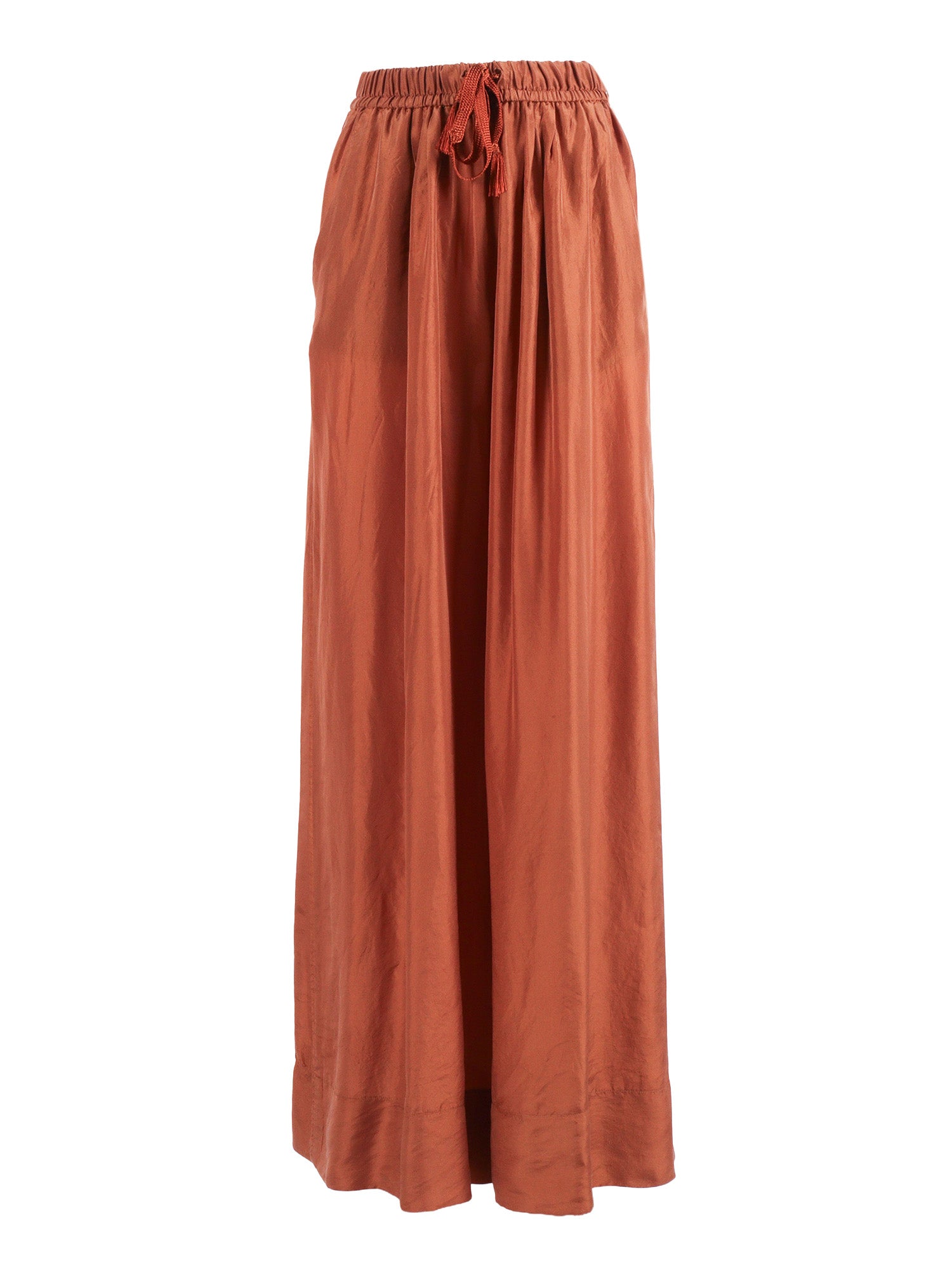Drawstring Trousers Silk Habotai Brown