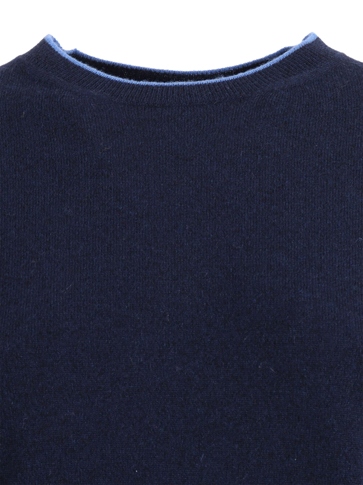 Crew Neck With Contrasting Edges Blue Wool Cashmere Crewneck