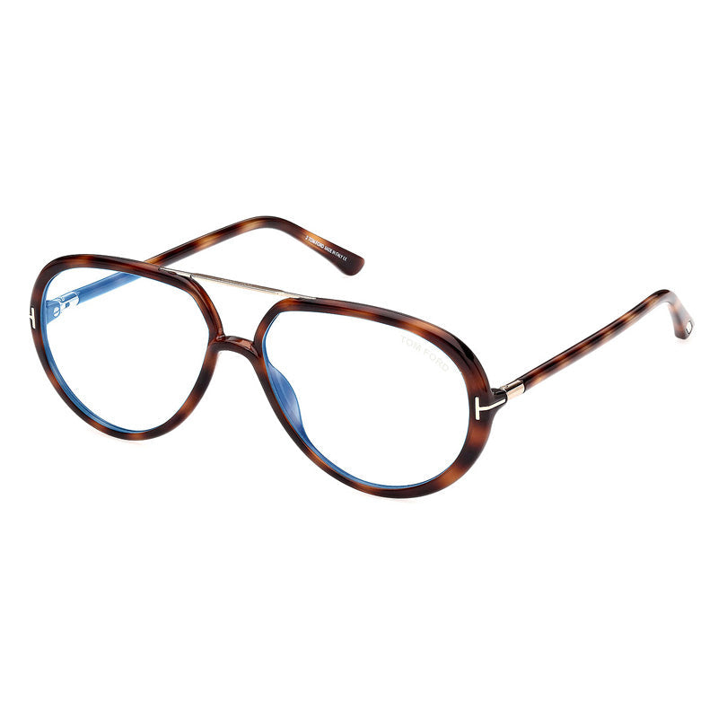 Tom Ford Eyeglasses Aviator Full Rim, Blonde Havana Frame And Blue Light Block Lenses Lens Ft5838-B053 Brown